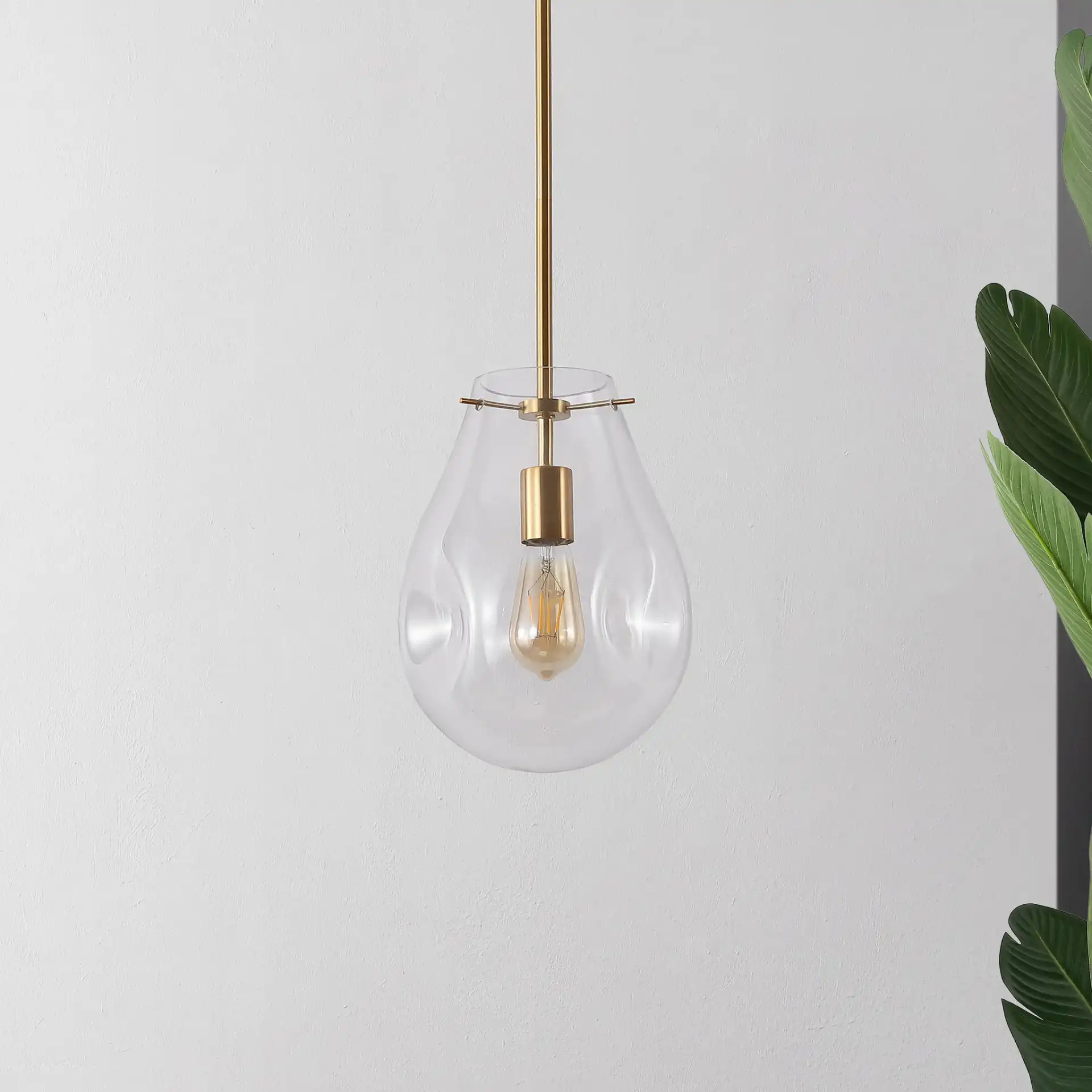 Elery Pendant in Clear / Brass, detail view