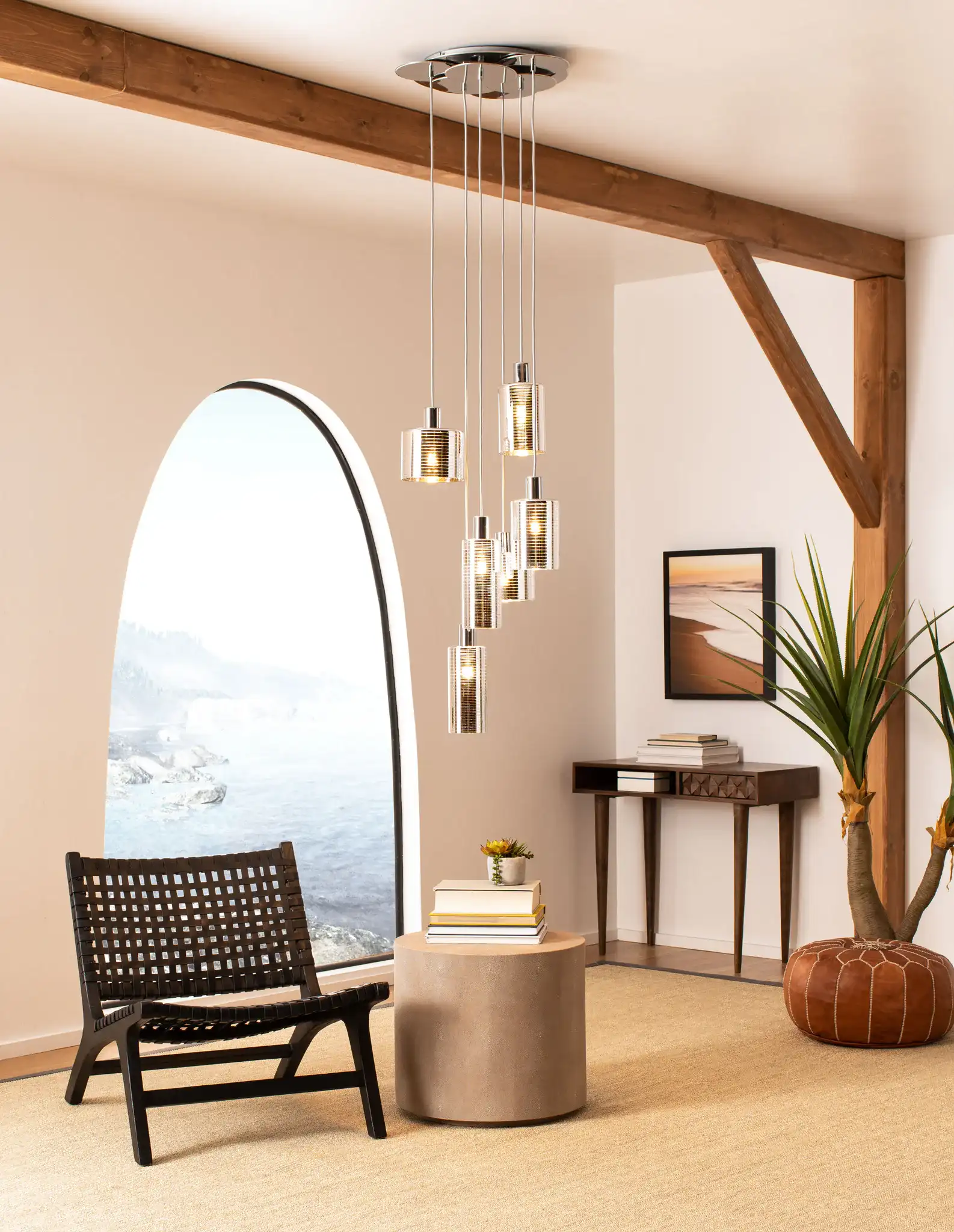 Narin Six-Light Pendant in Black in a styled room