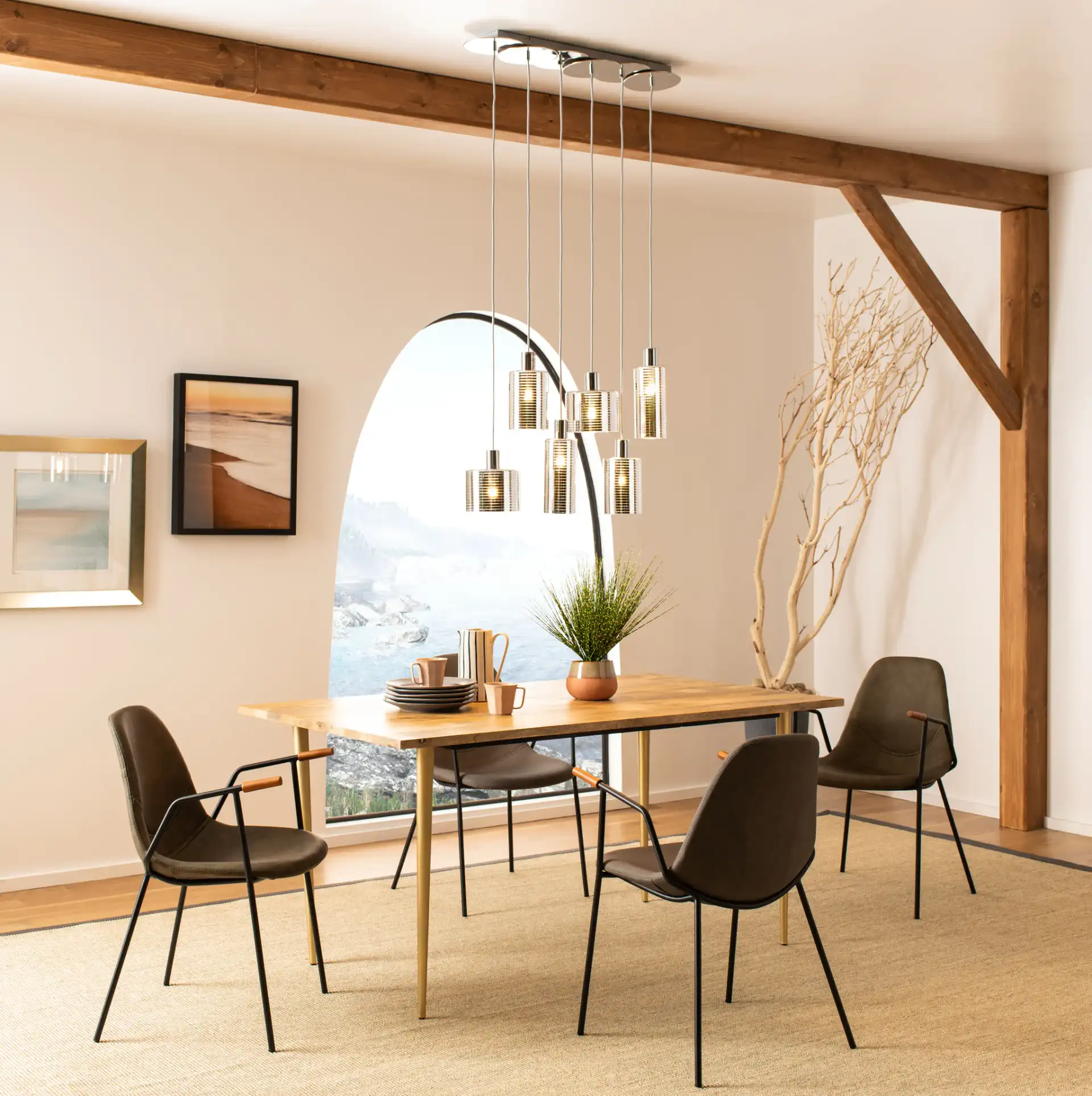 Mendi Six-Light Pendant in Gray in a styled room