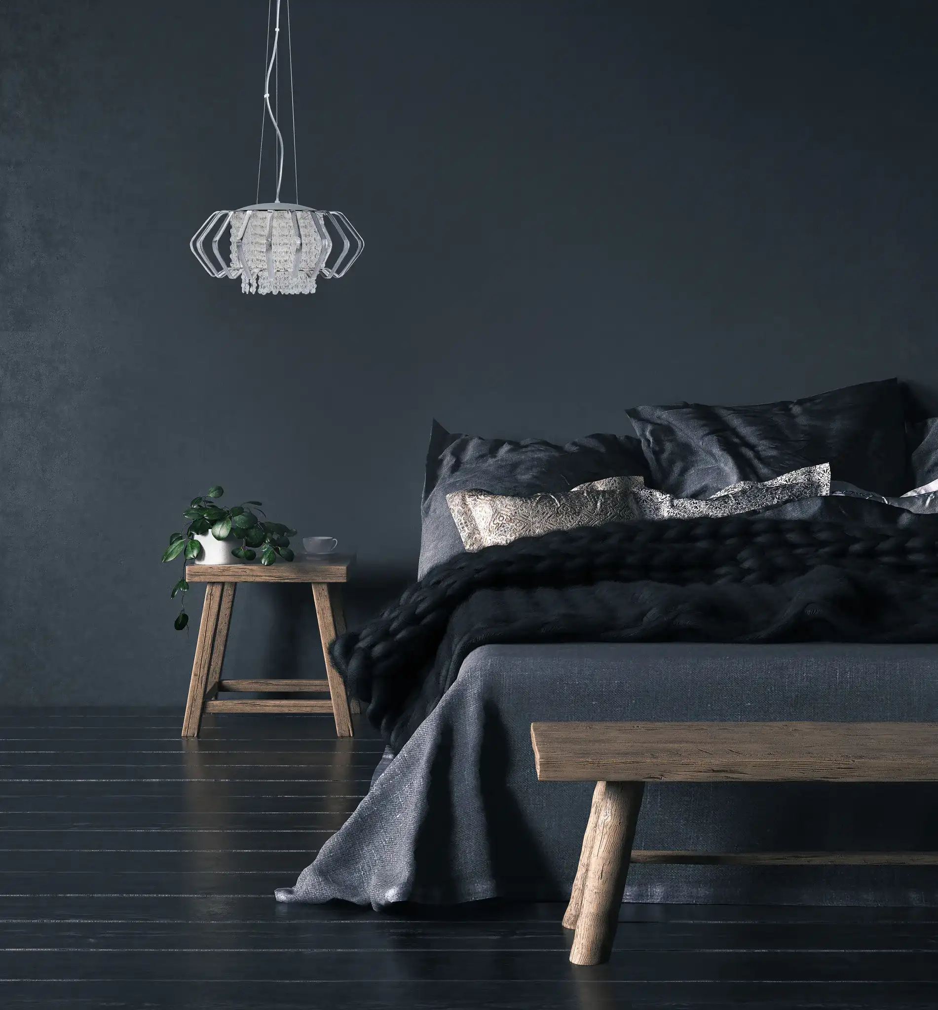 Fania Five-Light Pendant in Blue Crackle in a styled room