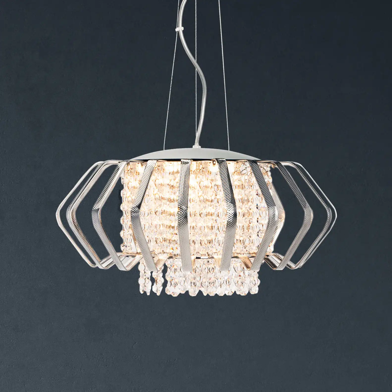 Fania Five-Light Pendant in Blue Crackle in a styled room