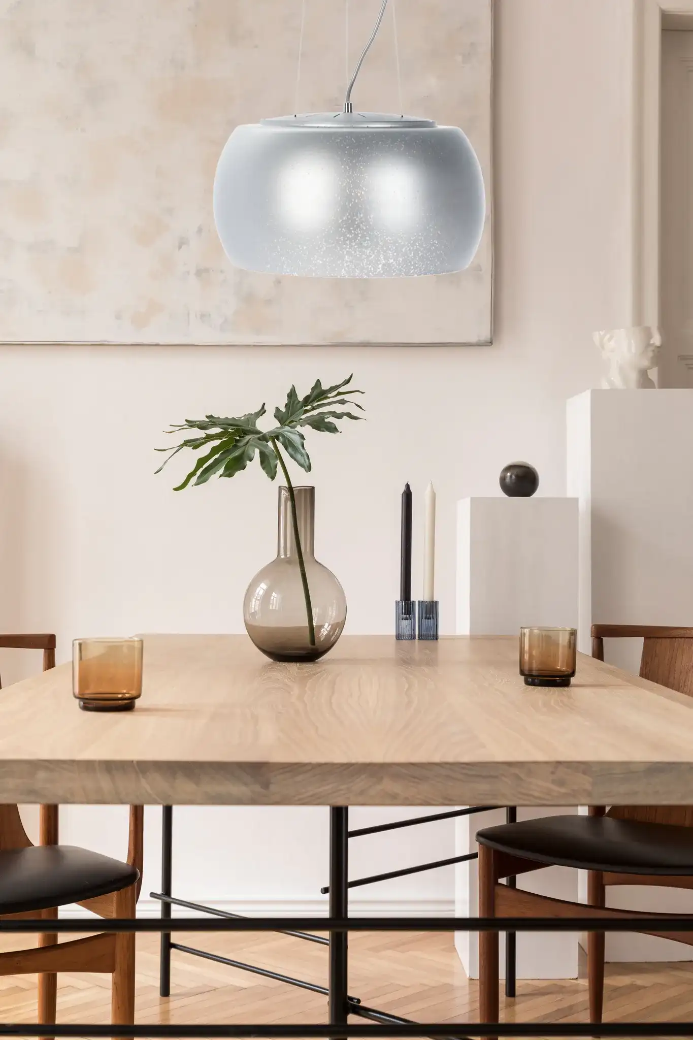 Bakari Five-Light Pendant in Chrome in a styled room
