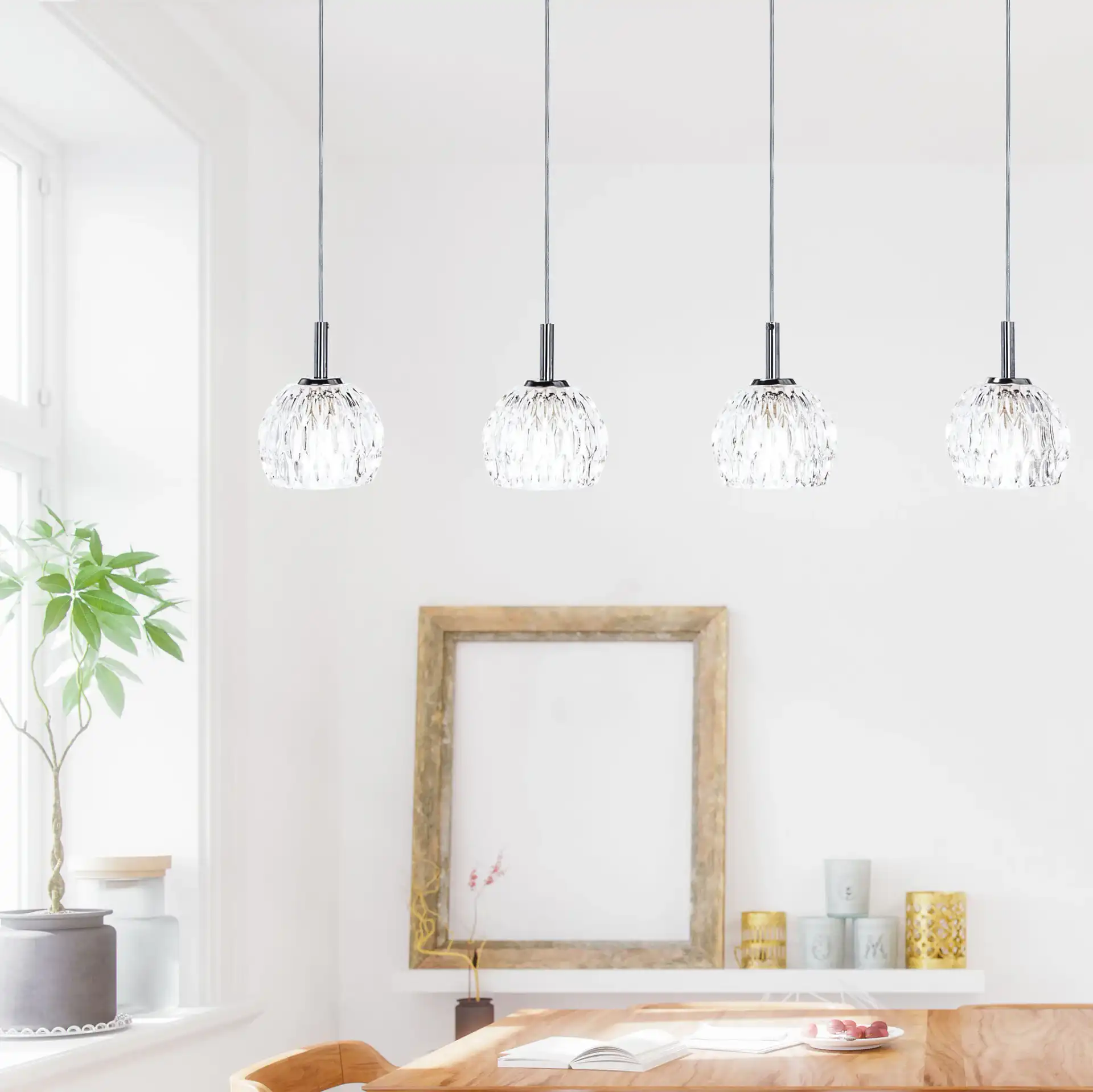 Lanson Four-Light Pendant in Antique White, detail view