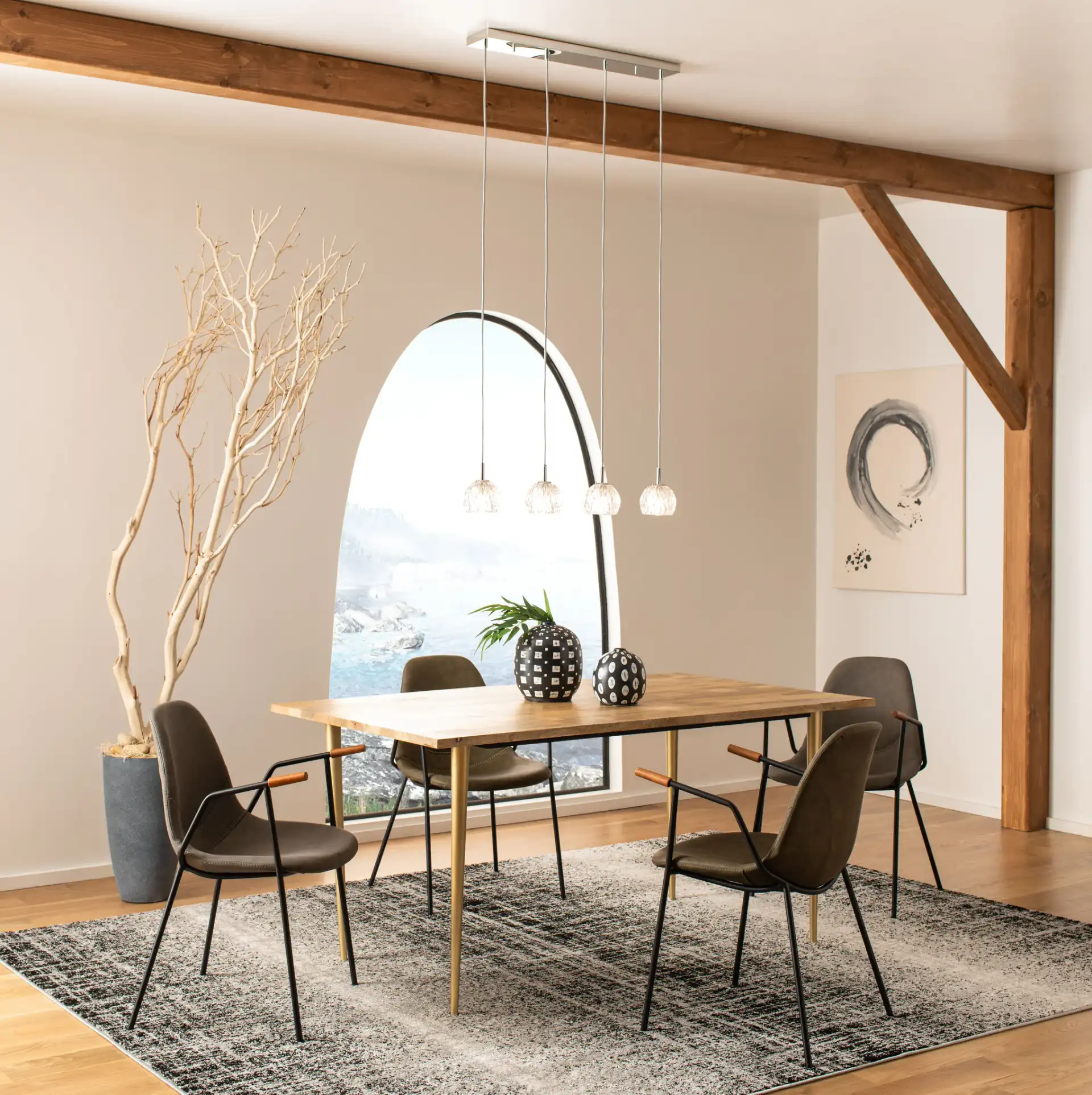 Lanson Four-Light Pendant in Antique White in a styled room