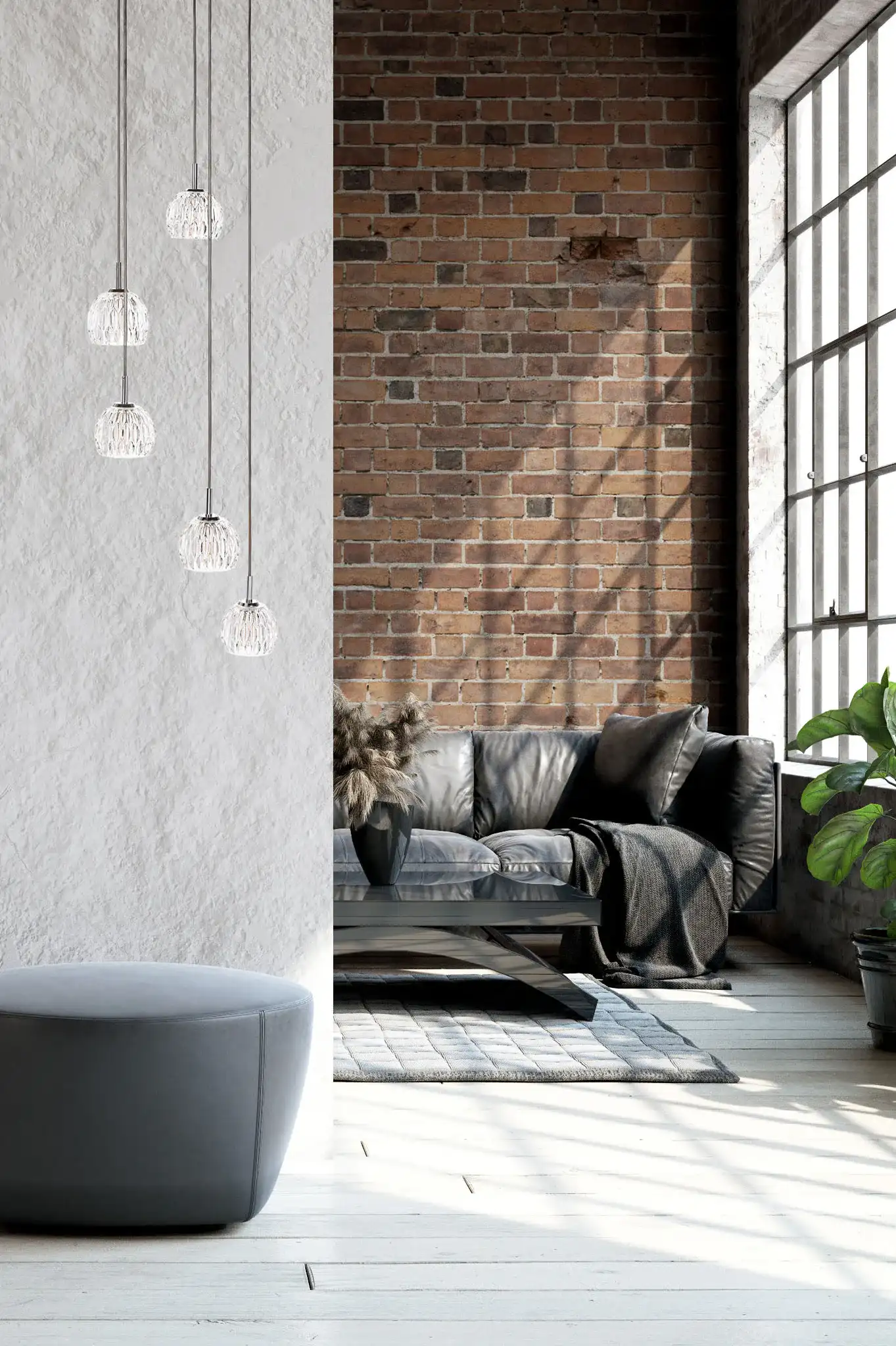 Daine Five-Light Pendant in Chrome in a styled room