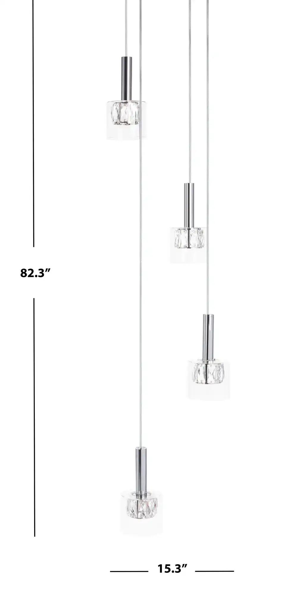 Eban Four-Light Pendant in Silver / Glass, detail view