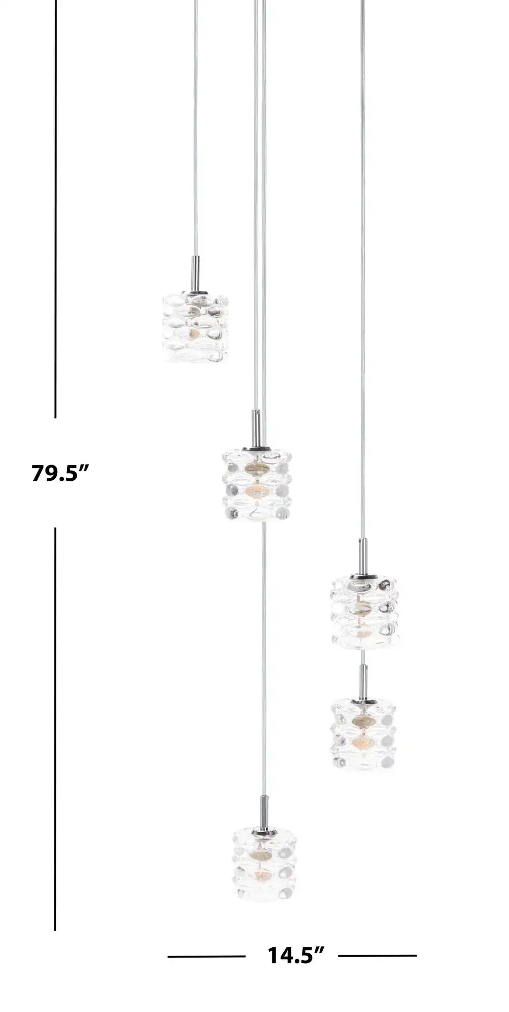 Hadden Five-Light Pendant in Silver / Glass, detail view