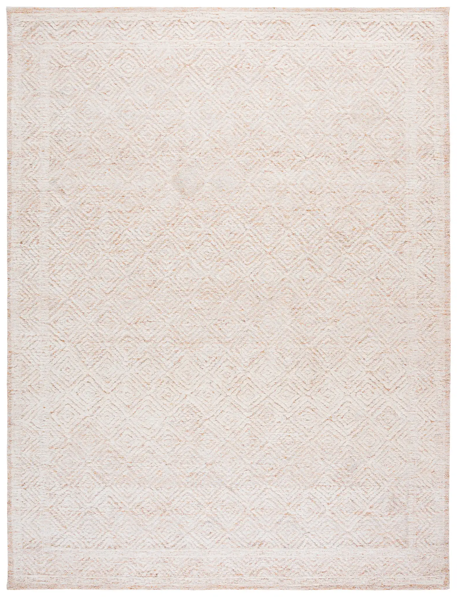 Pine Nested Diamond Hand-Tufted Wool Rug in Ivory / Orange
