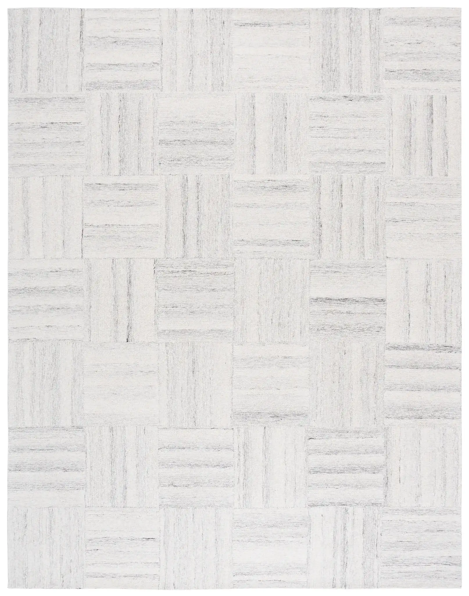 Pine Basketweave Hand-Tufted Wool Rug in Ivory / Gray