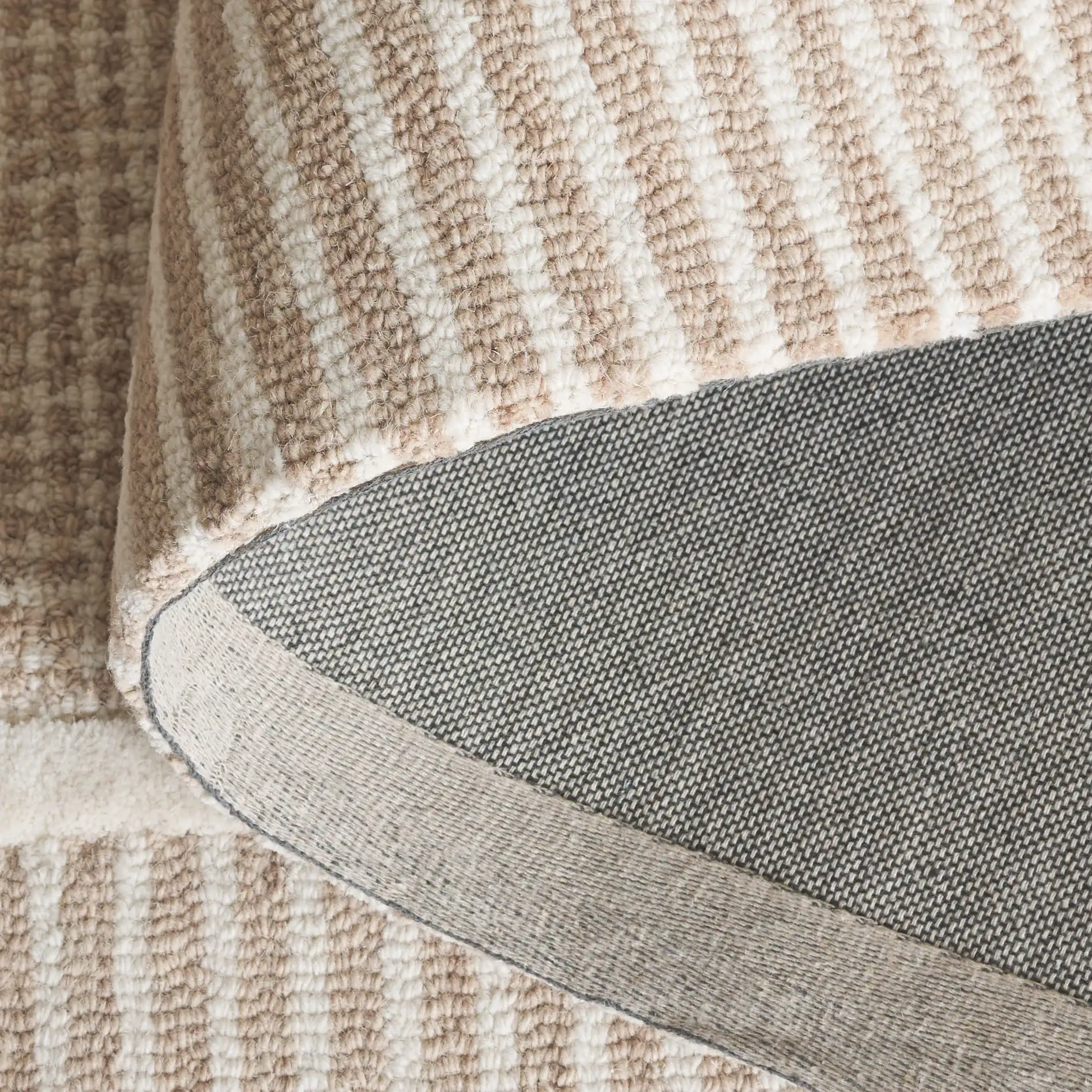 Pine Grid Border Hand-Tufted Wool Rug in Beige / Ivory in a styled room