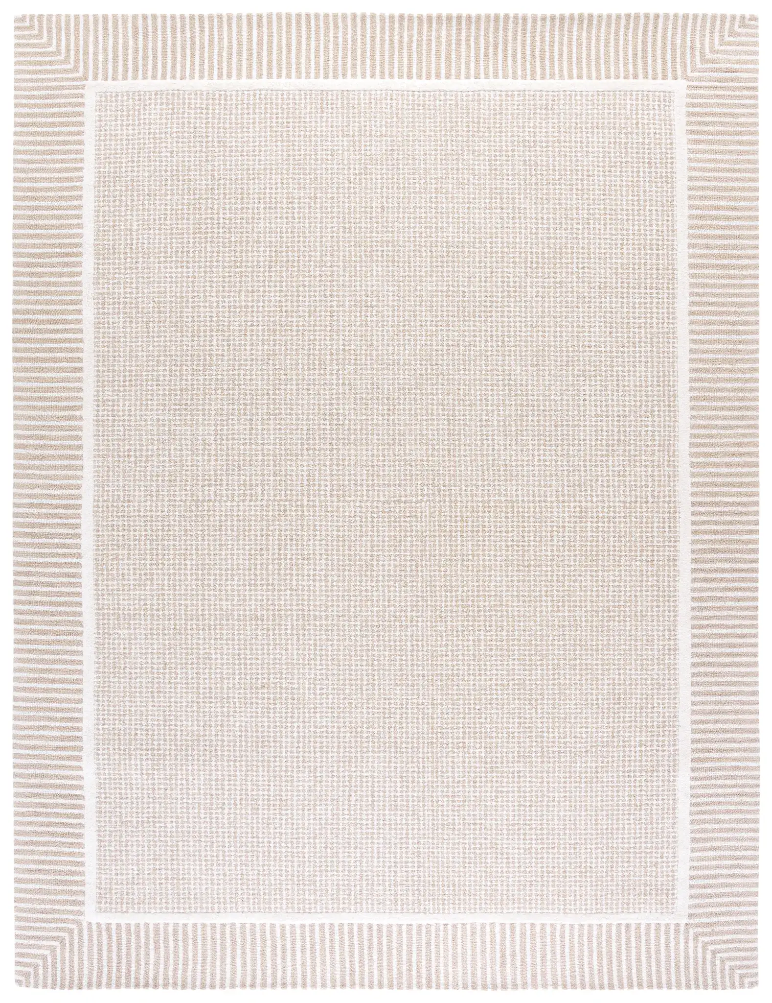 Pine Grid Border Hand-Tufted Wool Rug in Beige / Ivory