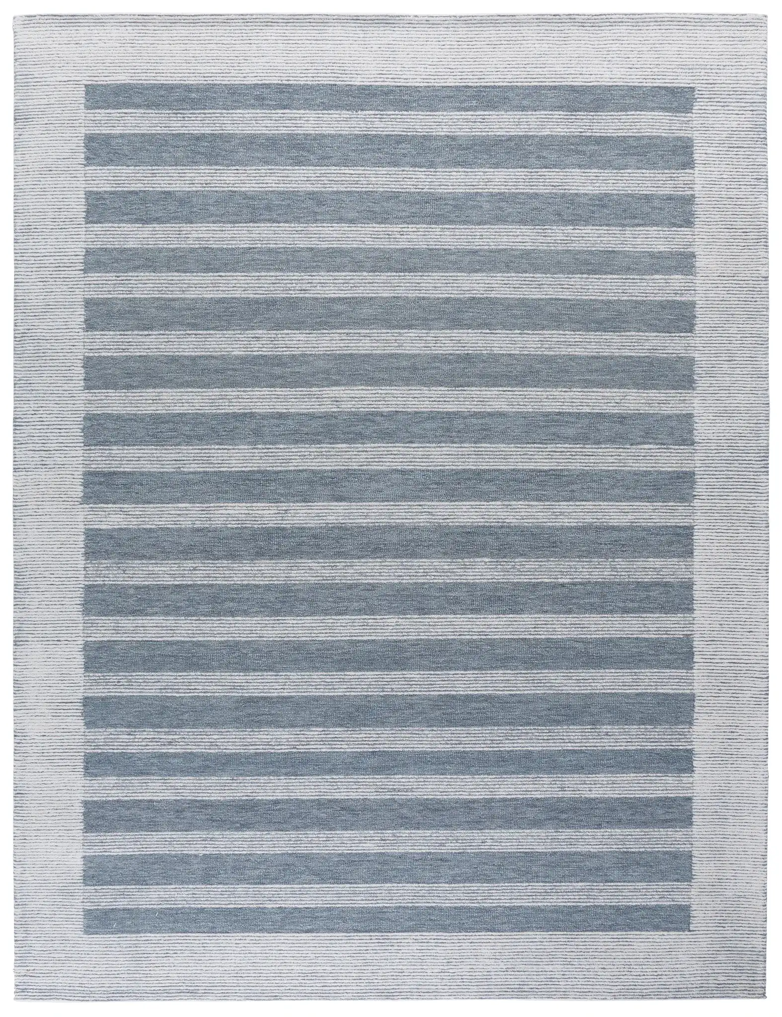 Pine Bordered Stripe Hand-Tufted Wool Rug in Blue / Ivory