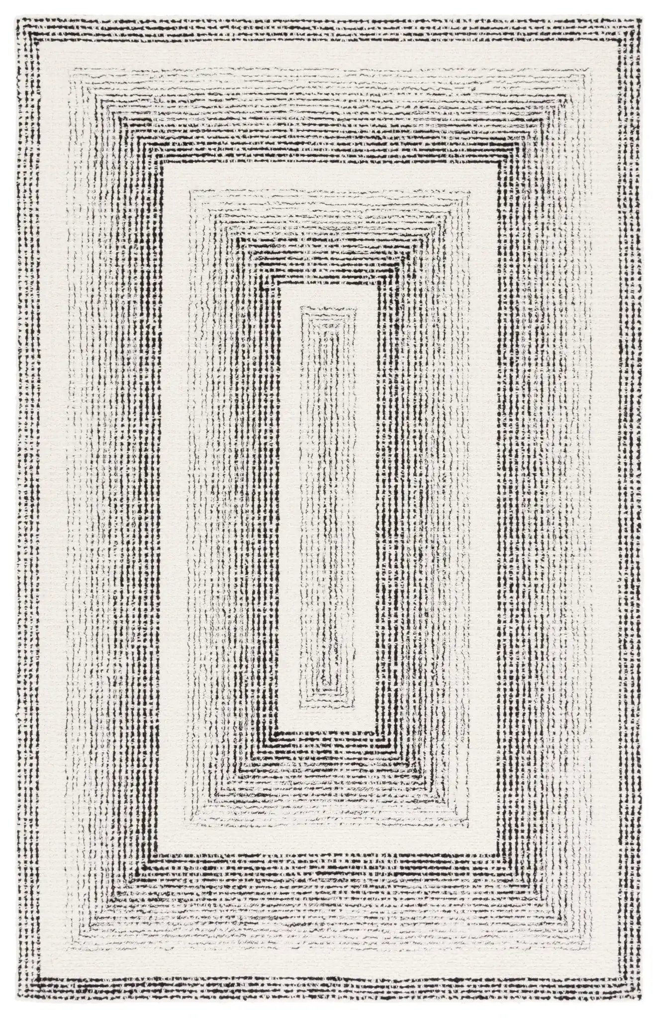 Pine Concentric Frame Hand-Tufted Wool Rug in Black / Ivory