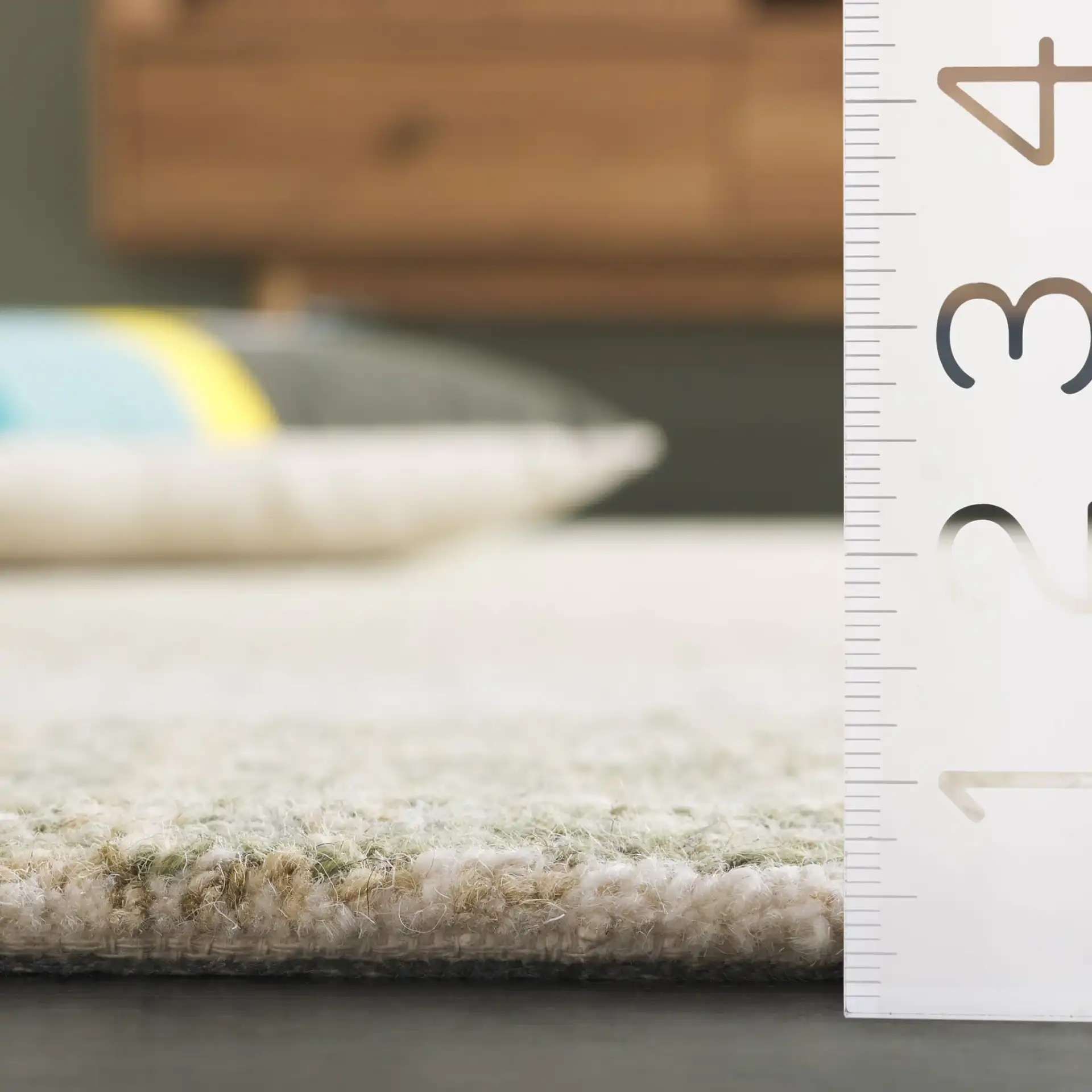 Pine Concentric Border Hand-Tufted Wool Rug in Green / Ivory in a styled room