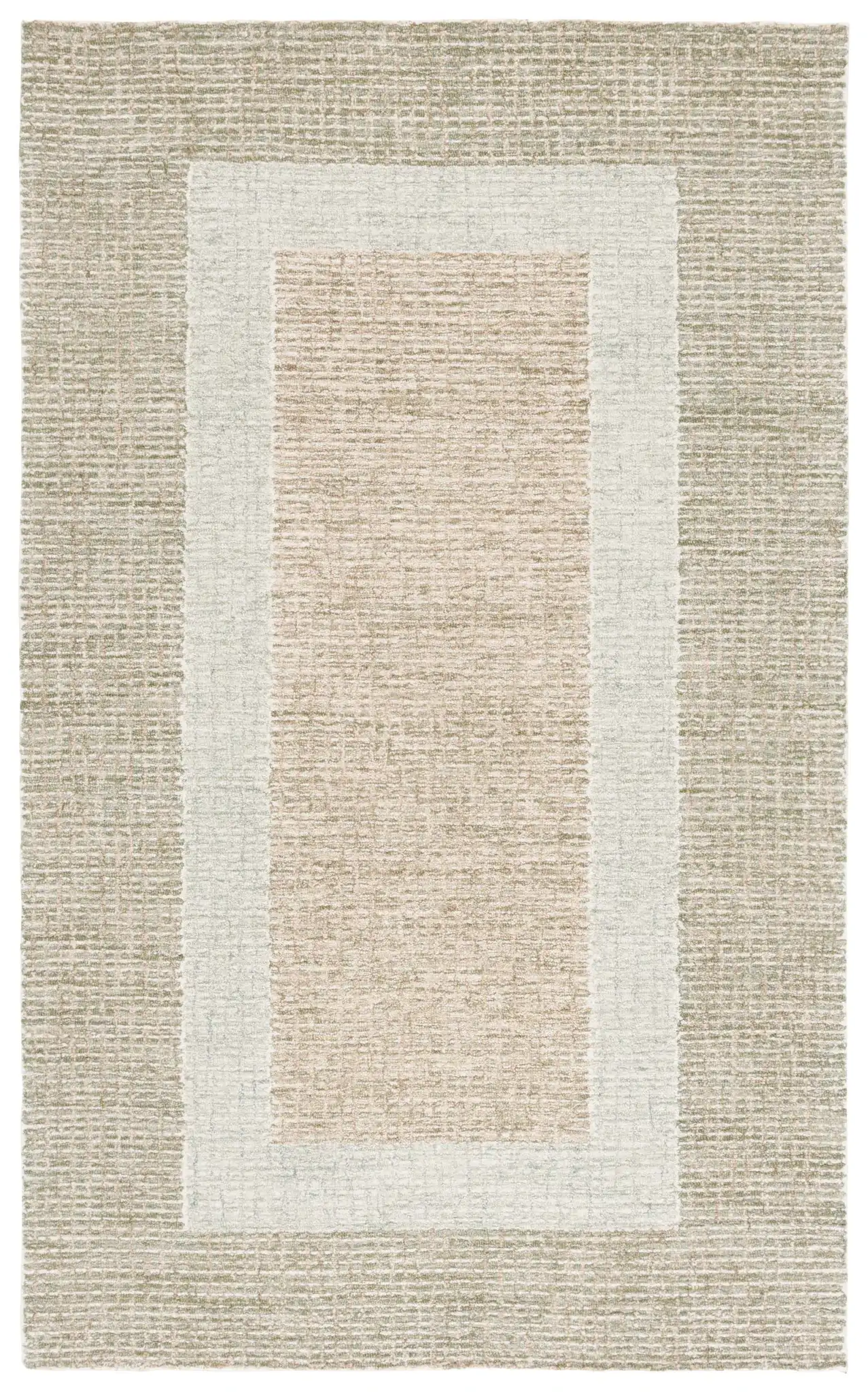 Pine Concentric Border Hand-Tufted Wool Rug in Green / Ivory