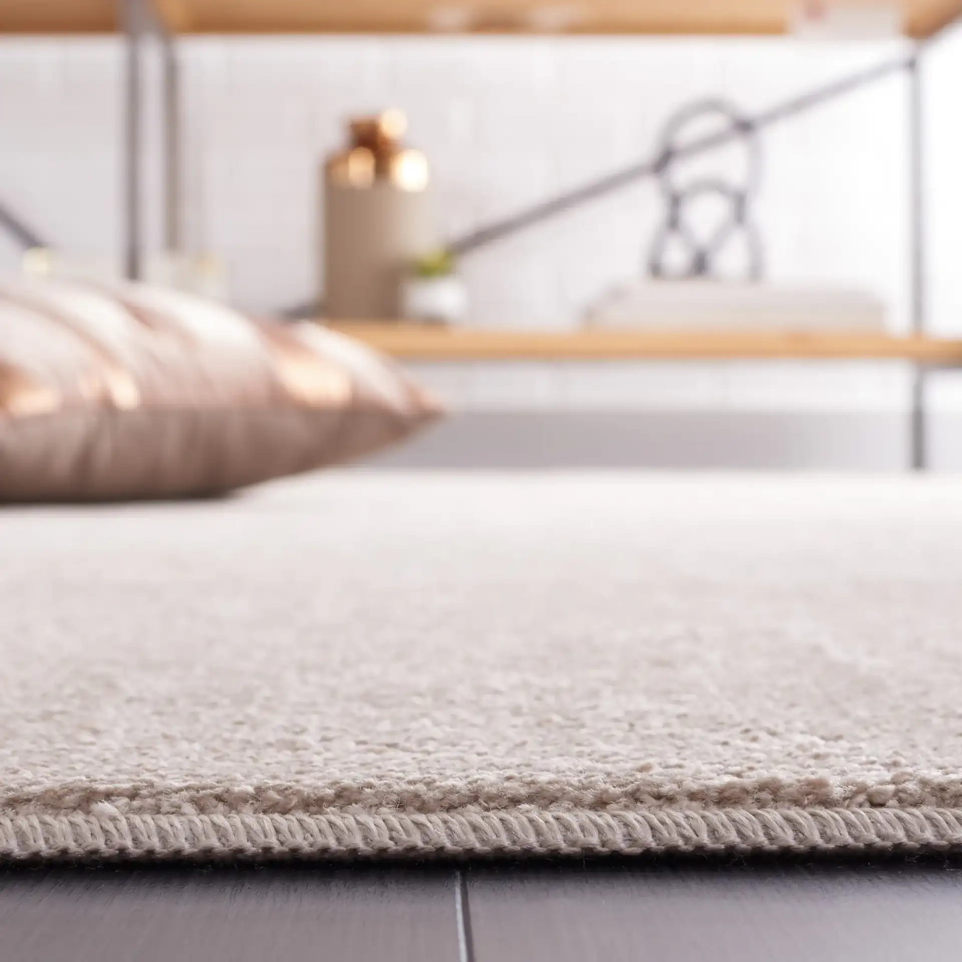 Pattern & Solid Pattern And Solid Interlocking Lattice Rug in Beige in a styled room