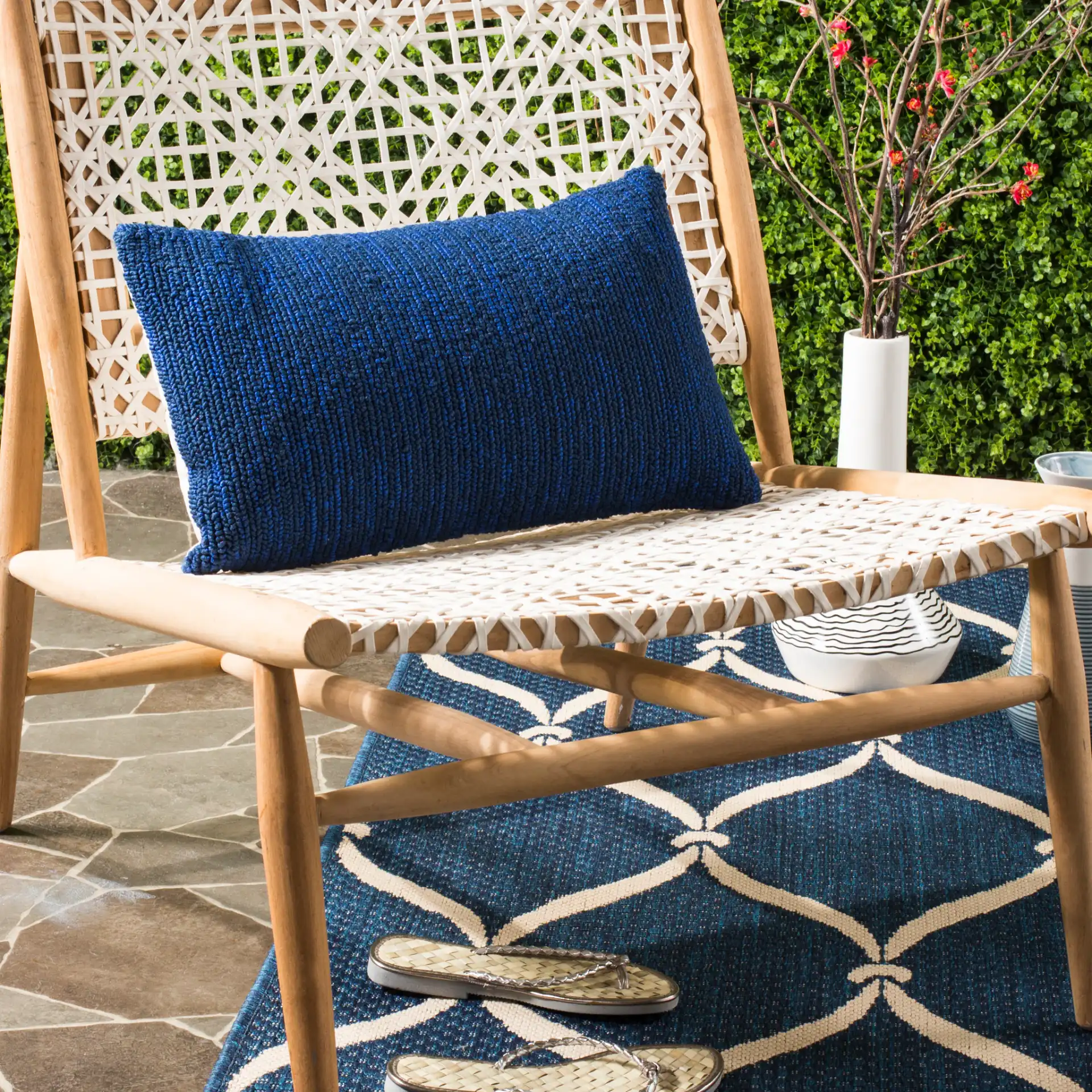 Soleil Solid Pillow (Set of 2) in Dark Marine Blue in a styled room