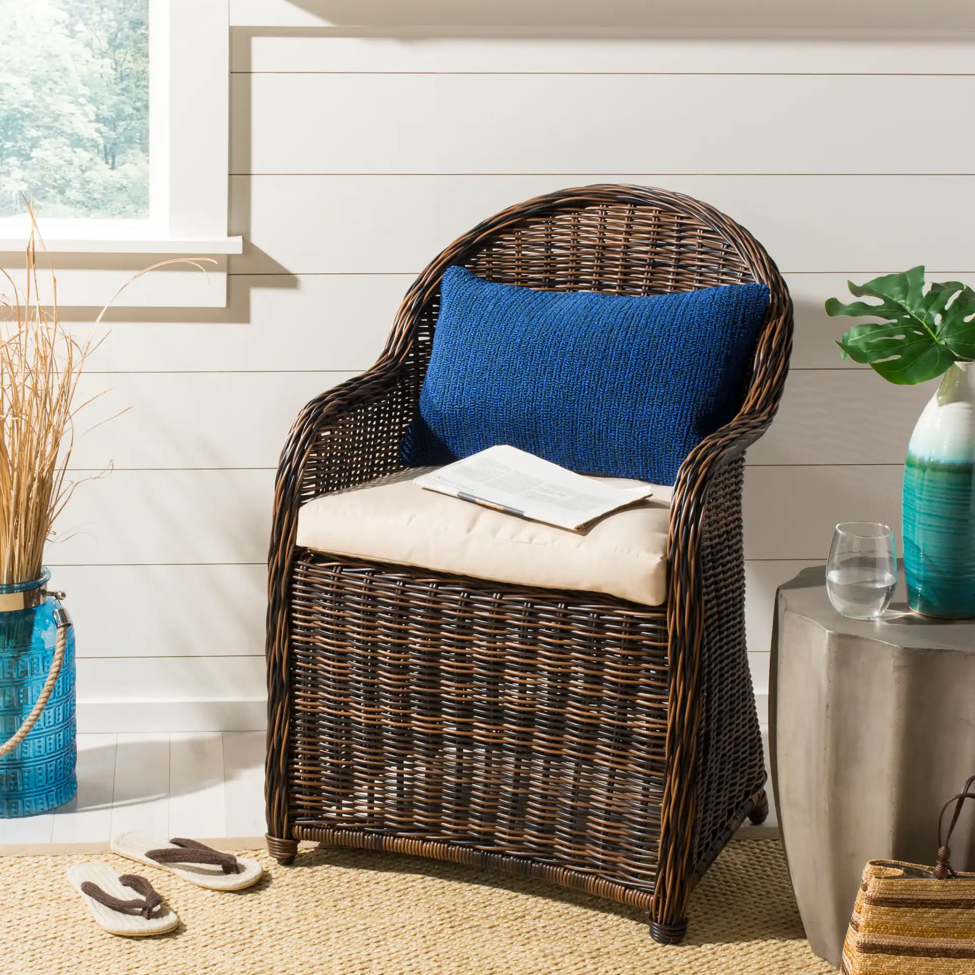 Soleil Solid Pillow (Set of 2) in Dark Marine Blue in a styled room