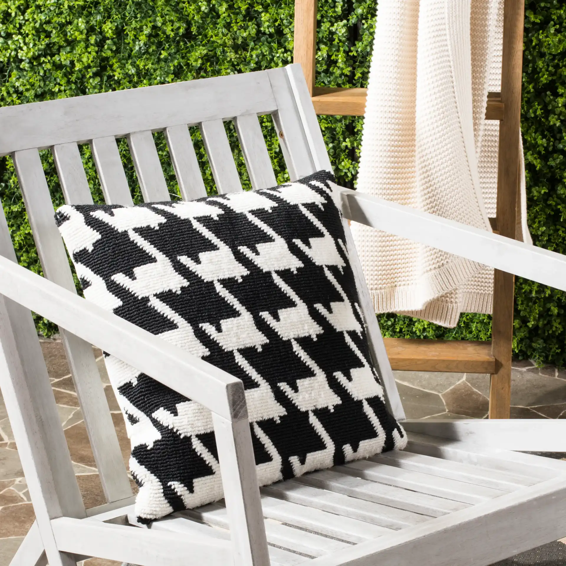 Hanne Houndstooth Pillow in Celadon / Ivory in a styled room