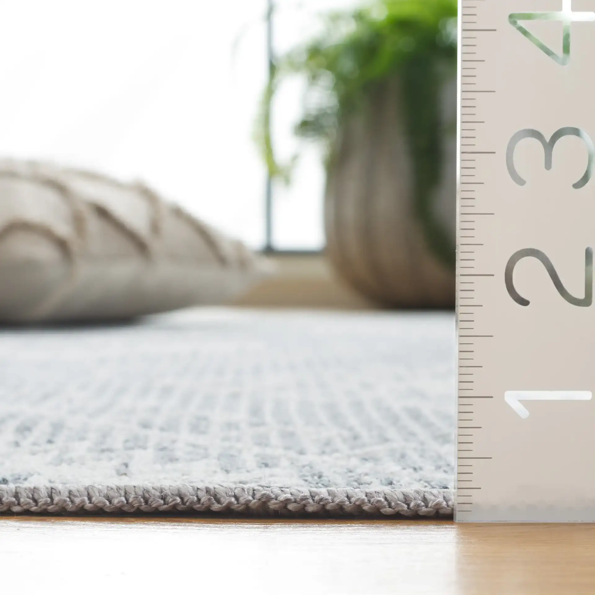 Prairie Banded Diamond Rug in Blue / Gray in a styled room