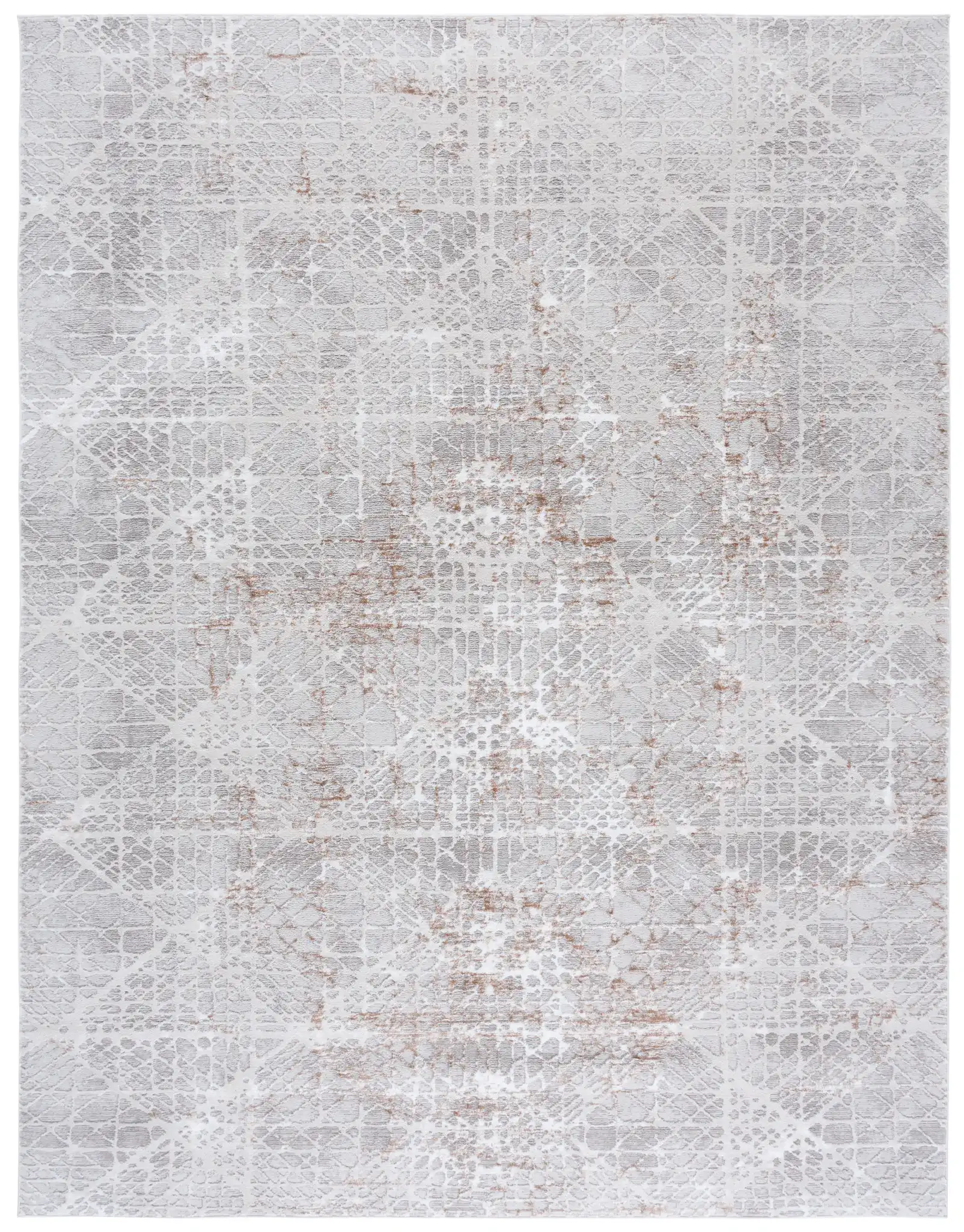 Parker Distressed Diamond Trellis Rug in Taupe / Gray Ivory