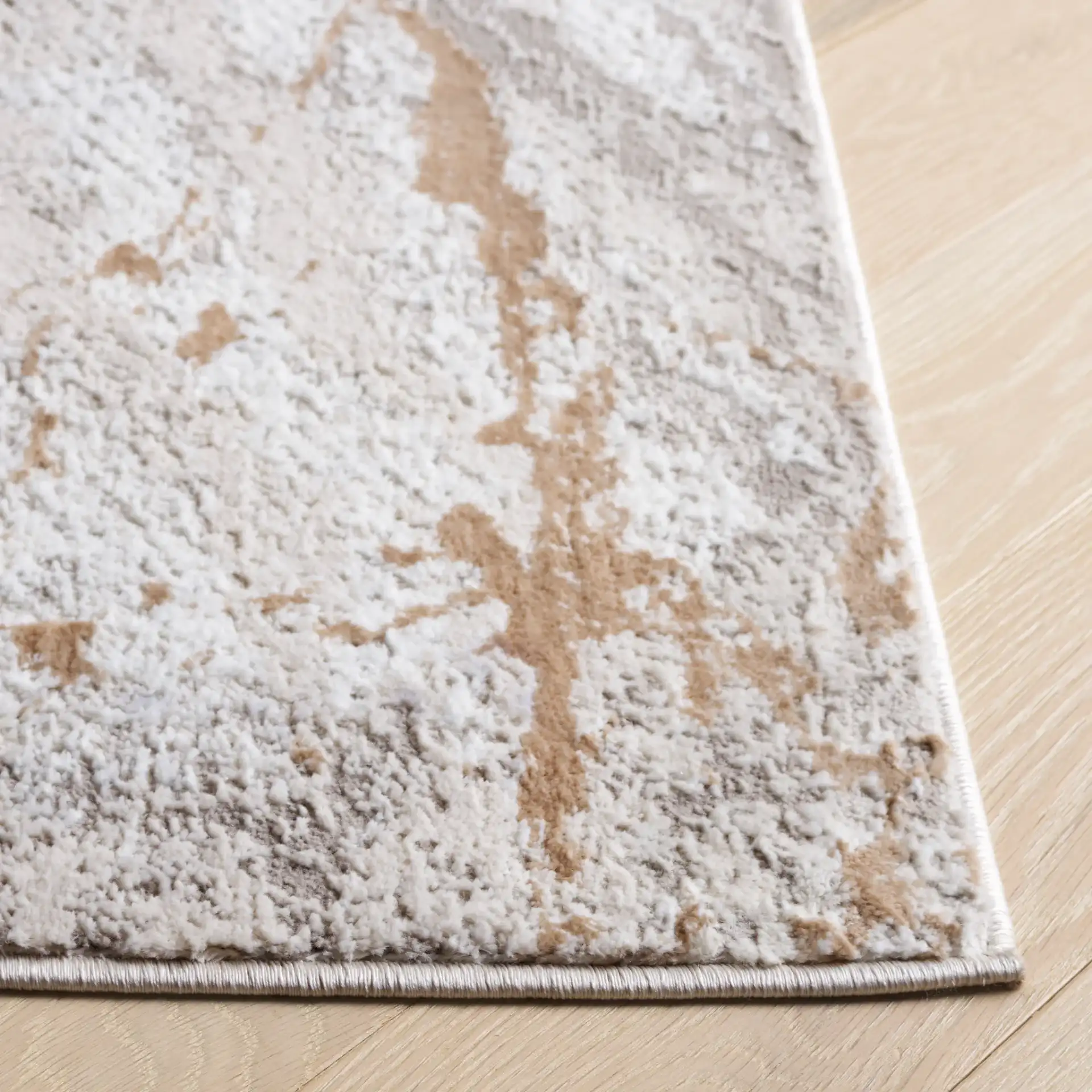 Parker Marble Rug in Taupe / Gray Gold in a styled room