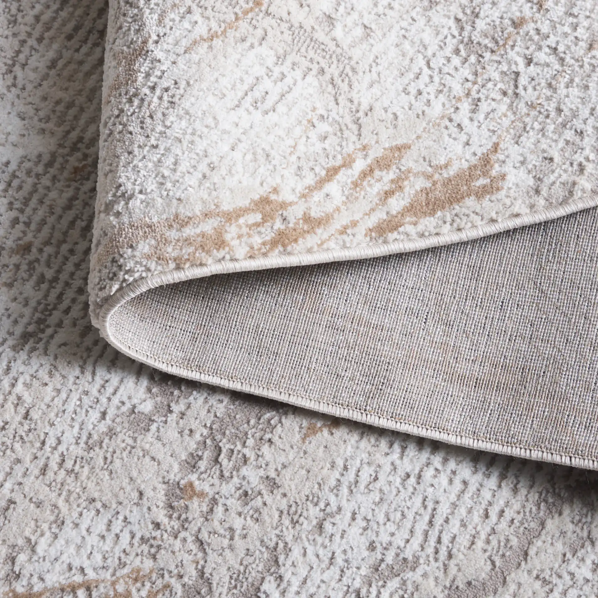 Parker Marble Rug in Taupe / Gray Gold in a styled room