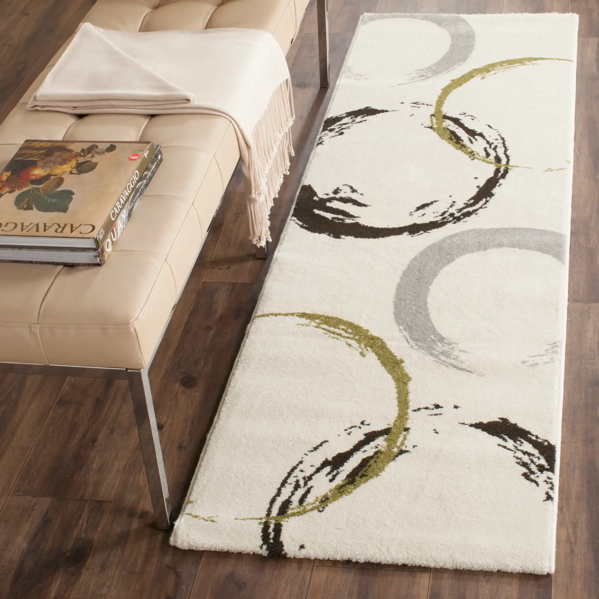 Porcello Paulo Rug in Ivory / Green in a styled room