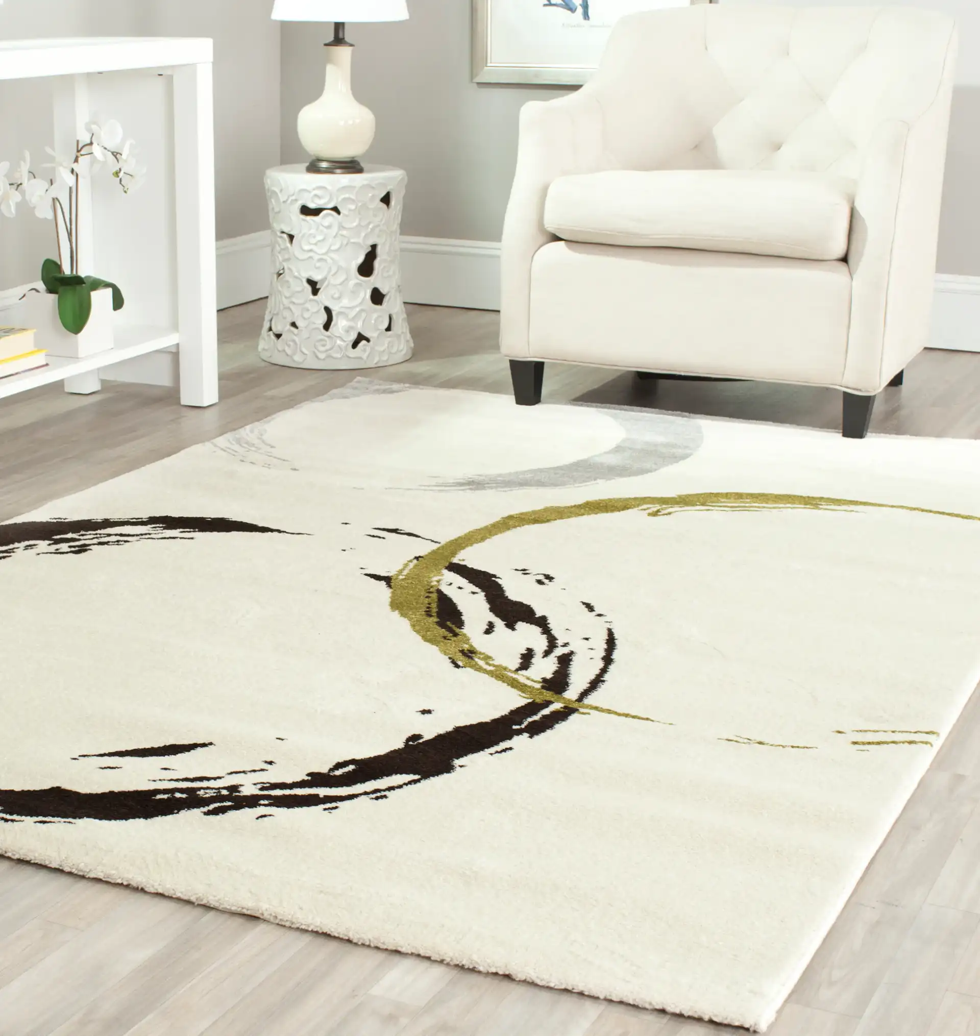 Porcello Paulo Rug in Ivory / Green, detail view