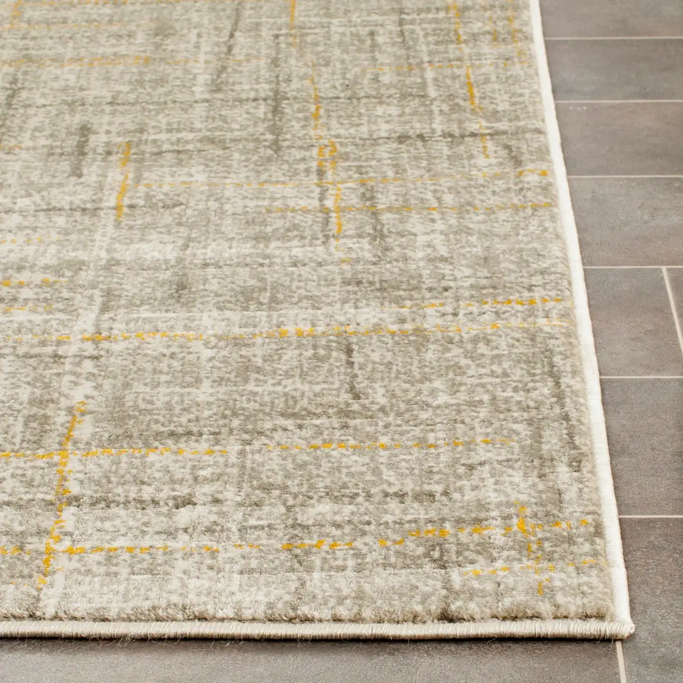 Porcello Abstract Crosshatch Rug in Gray / Dark Gray in a styled room