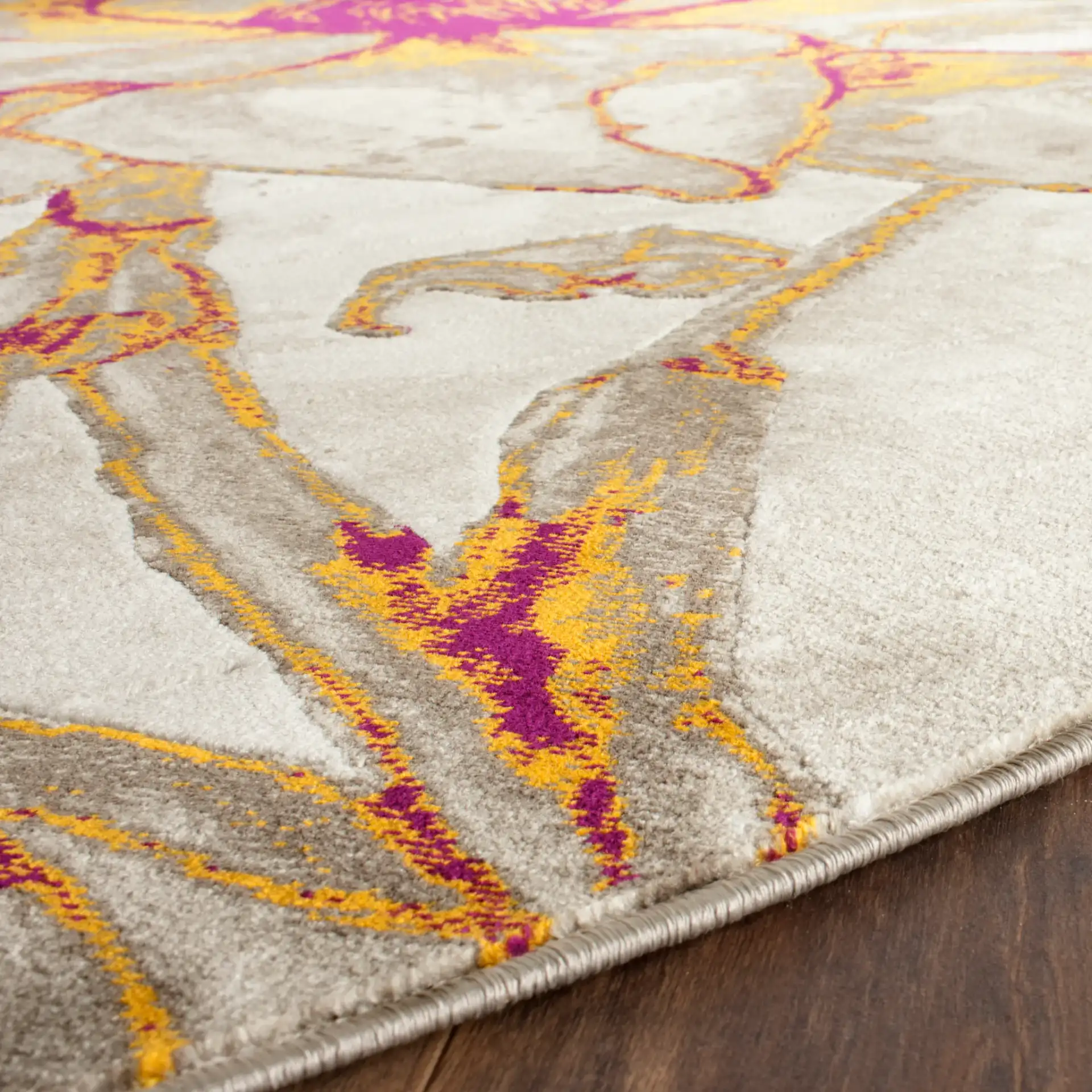 Porcello Oversized Bloom Rug in Ivory / Gray in a styled room