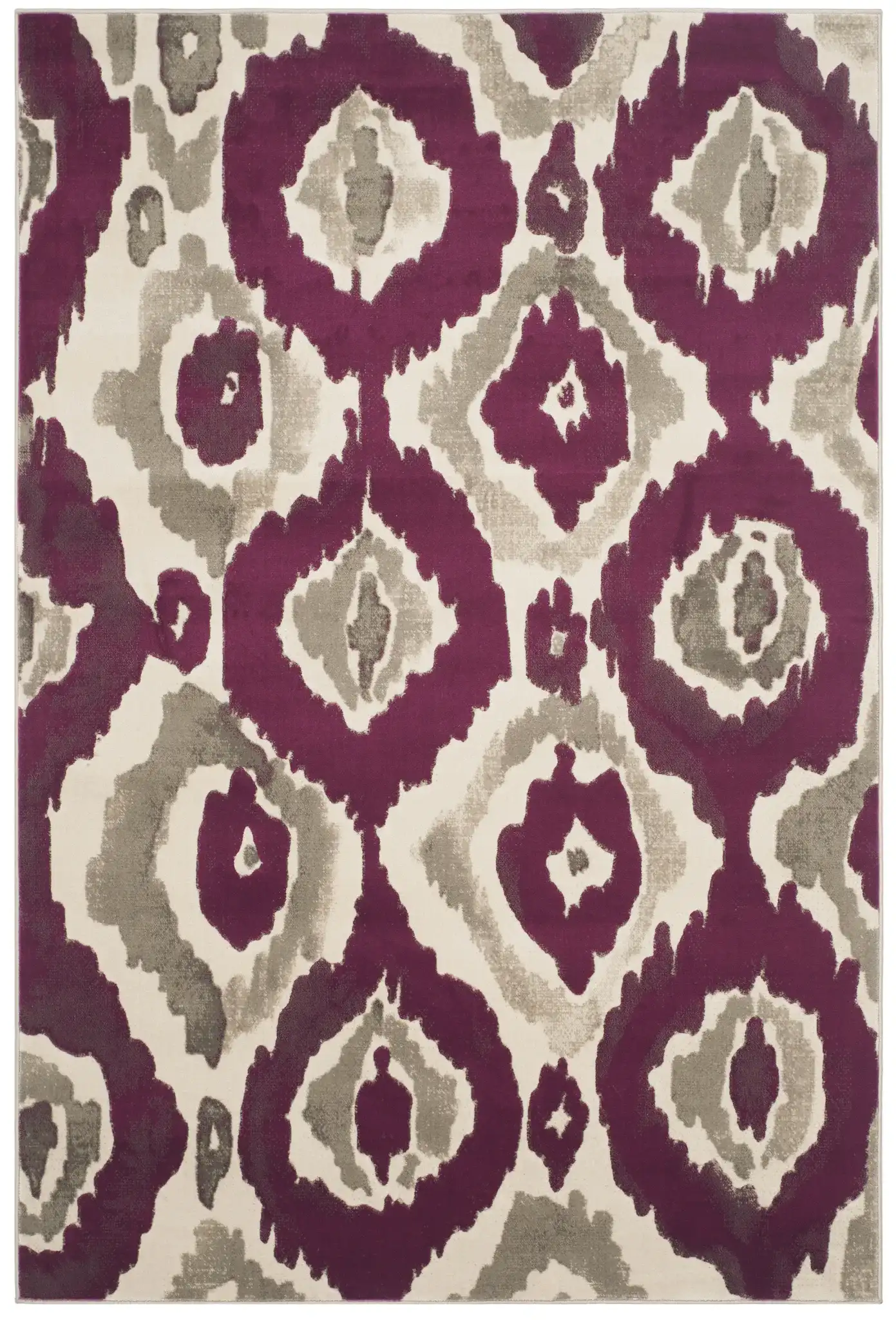 Porcello Ikat Diamond Rug in Ivory / Purple, detail view
