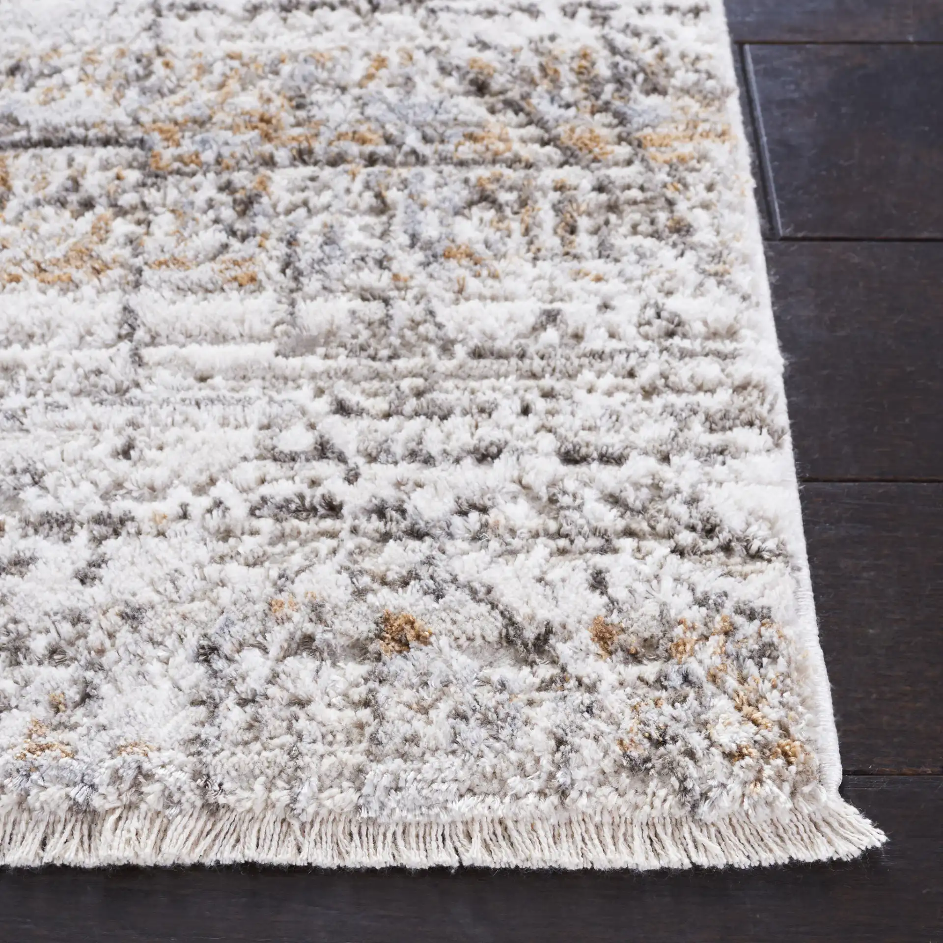 Princeton Distressed Grid Rug in Ivory / Gray in a styled room