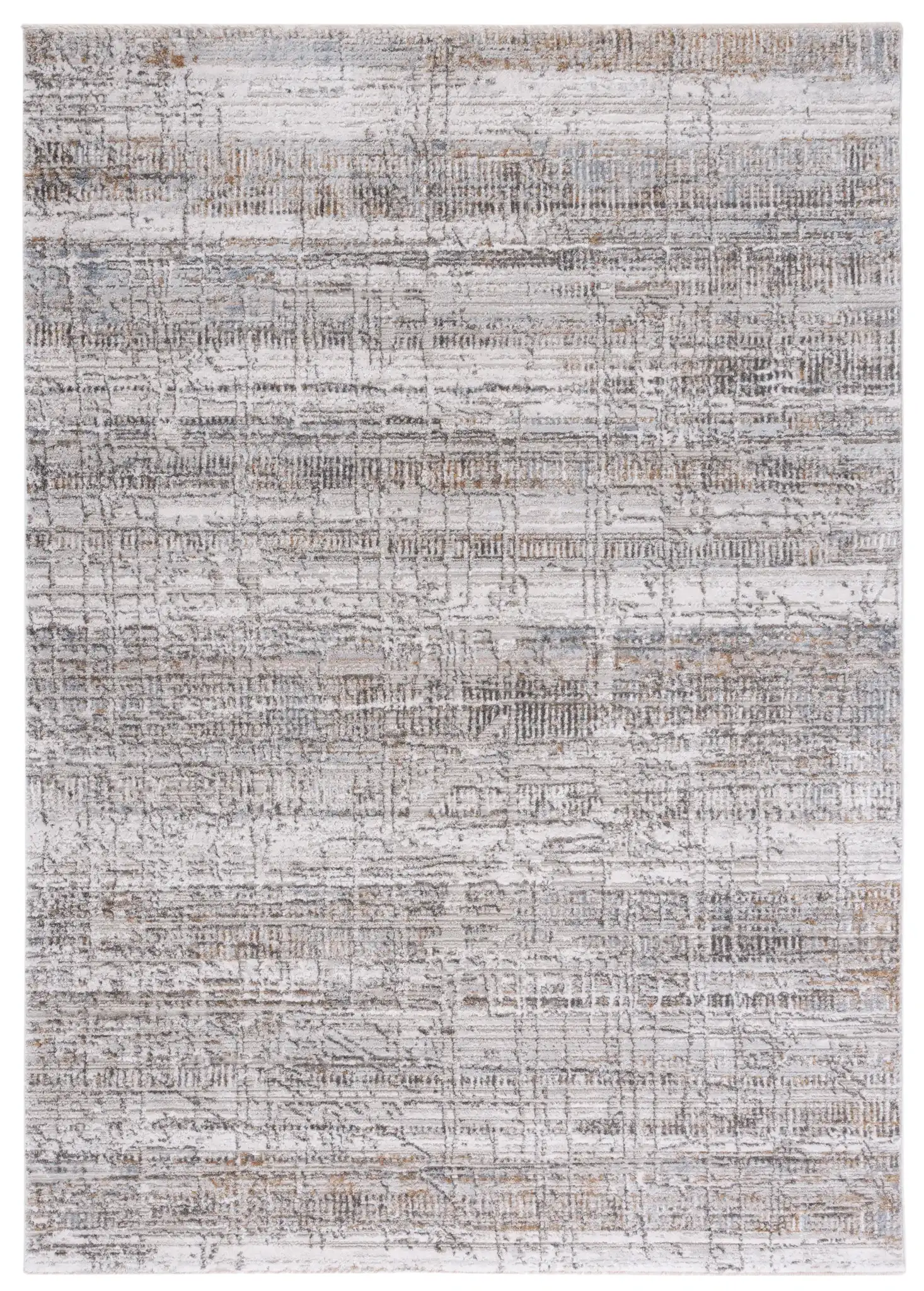 Princeton Distressed Grid Rug in Ivory / Gray
