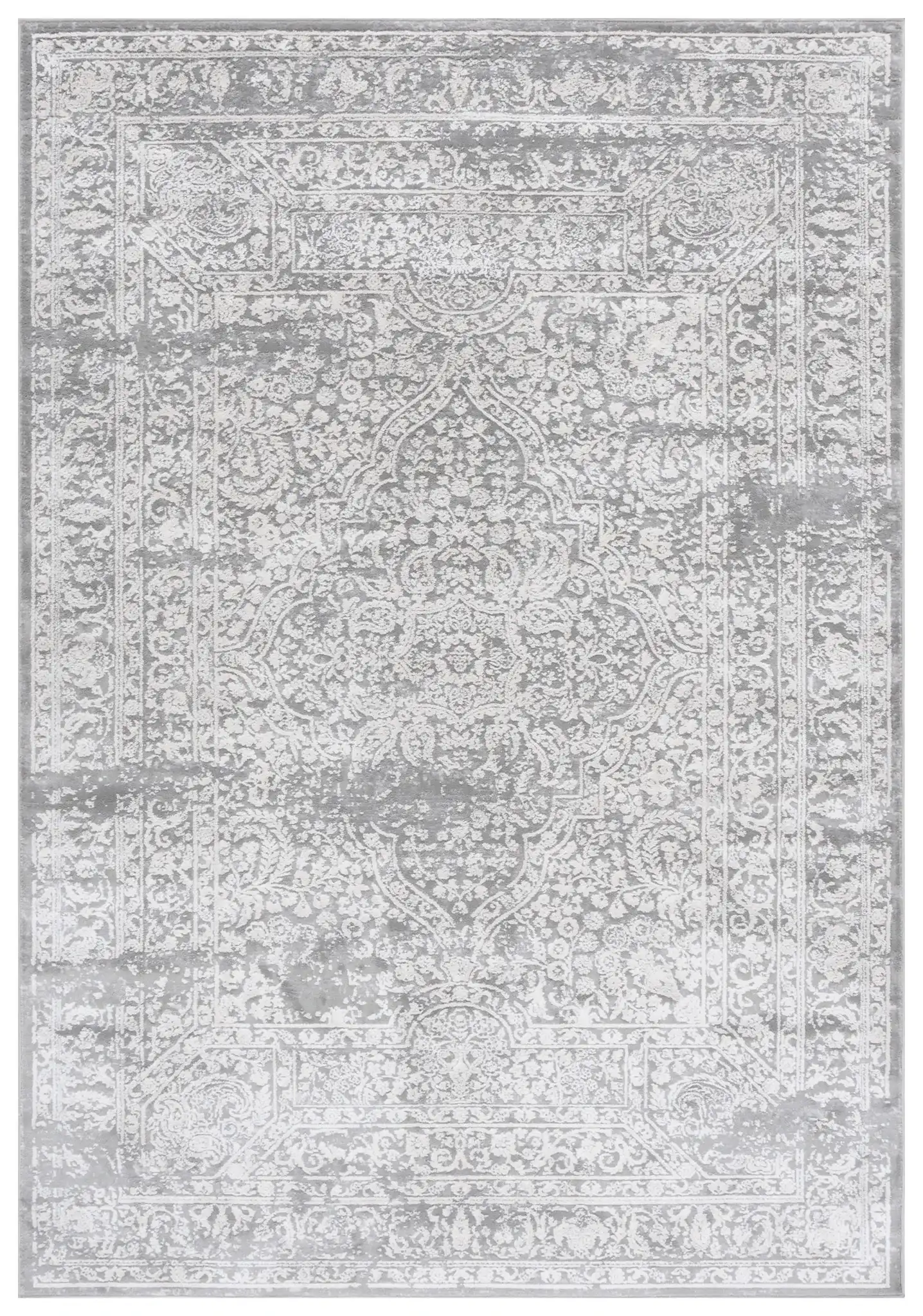Princeton Distressed Panel Rug in Gray / Beige