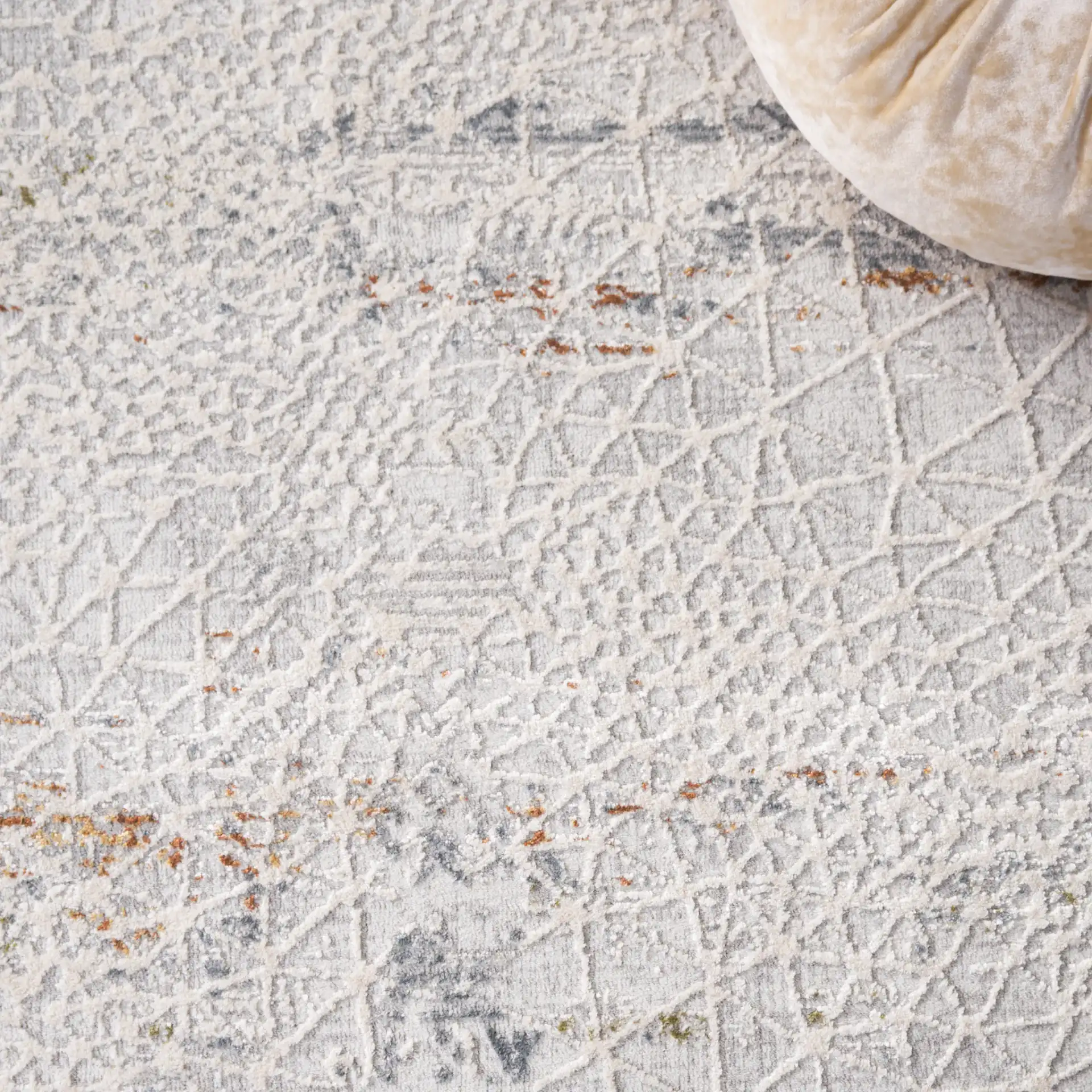 Princeton Abstract Bordered Rug in Light Beige in a styled room