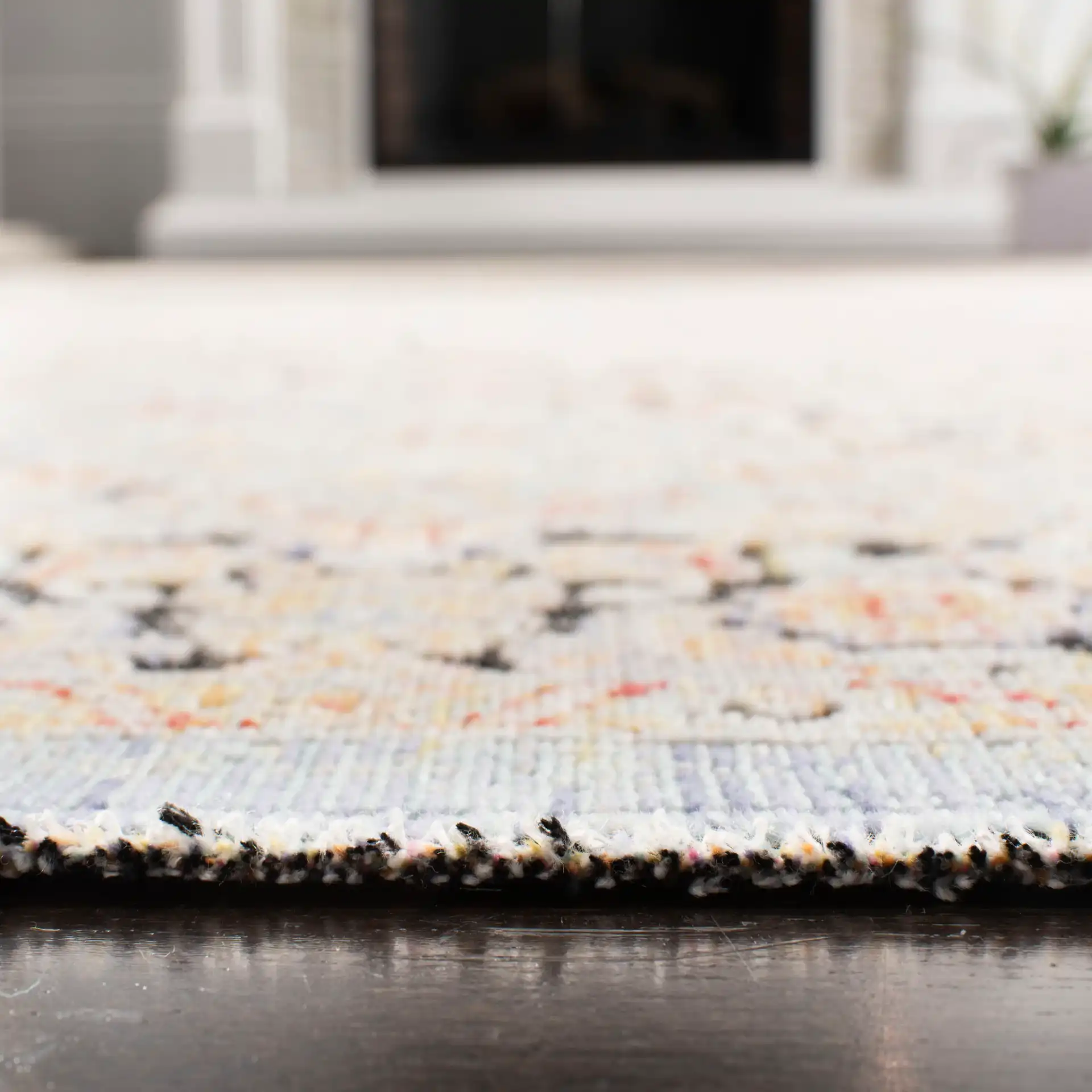 Provance Bordered Medallion Rug in Blue / Yellow in a styled room
