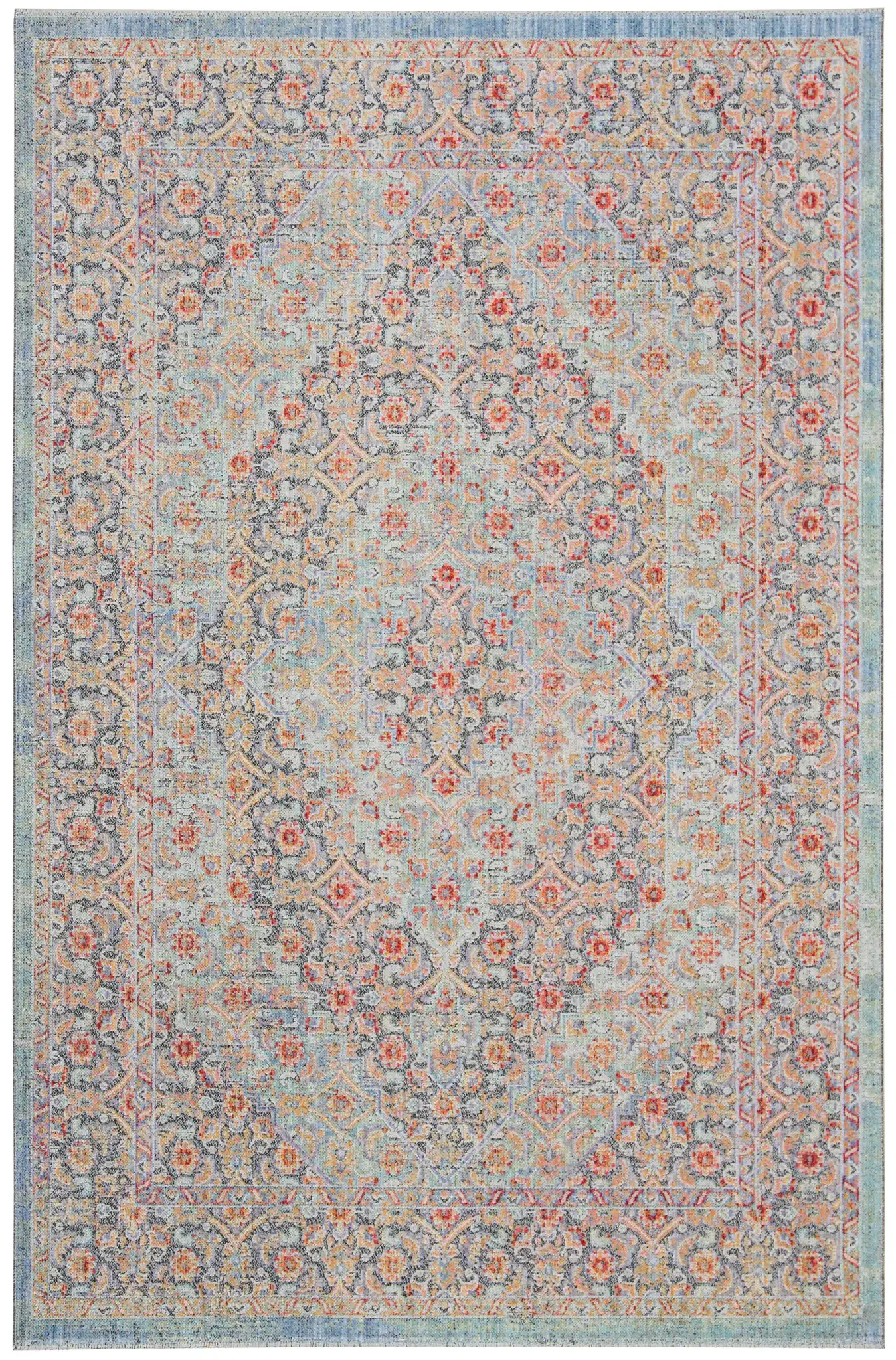 Provance Bordered Medallion Rug in Blue / Yellow