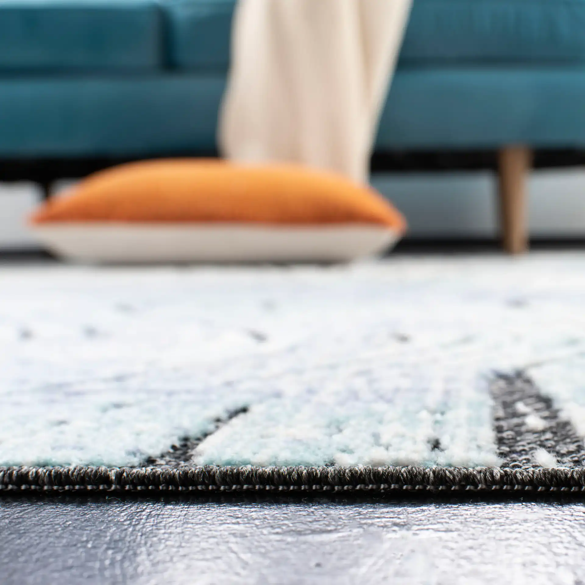 Provance Ripple Rug in Cream / Aqua in a styled room