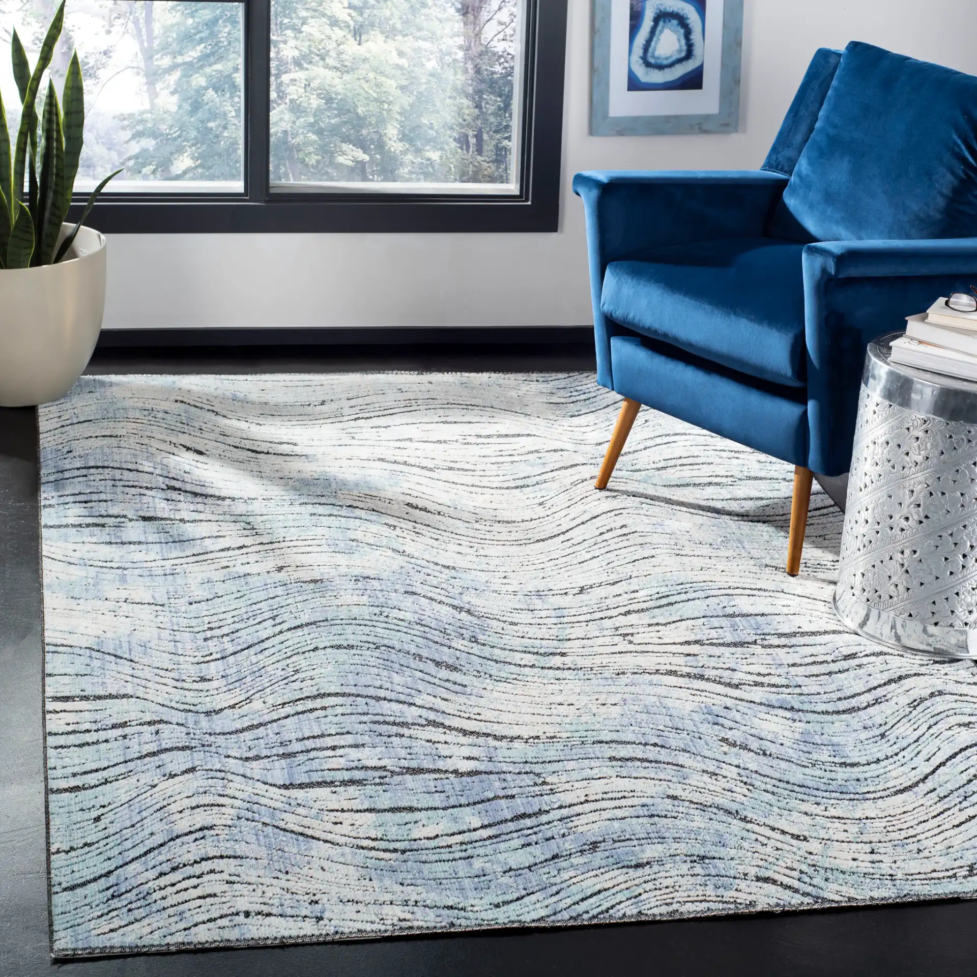 Provance Ripple Rug in Cream / Aqua in a styled room