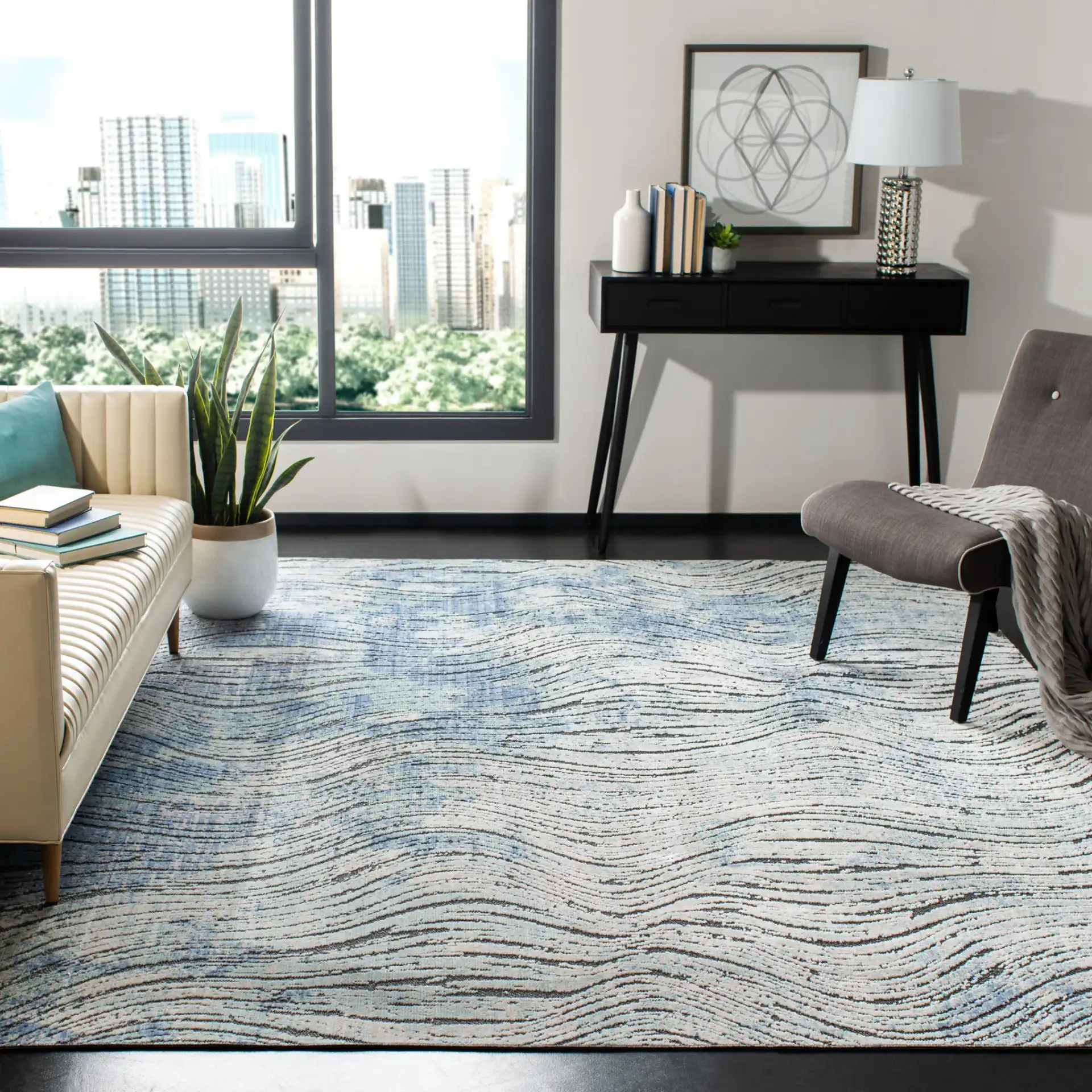 Provance Ripple Rug in Cream / Aqua in a styled room