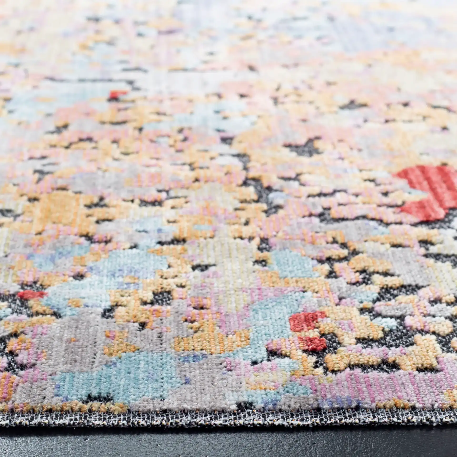 Provance Distressed Abstract Rug in Yellow / Red in a styled room