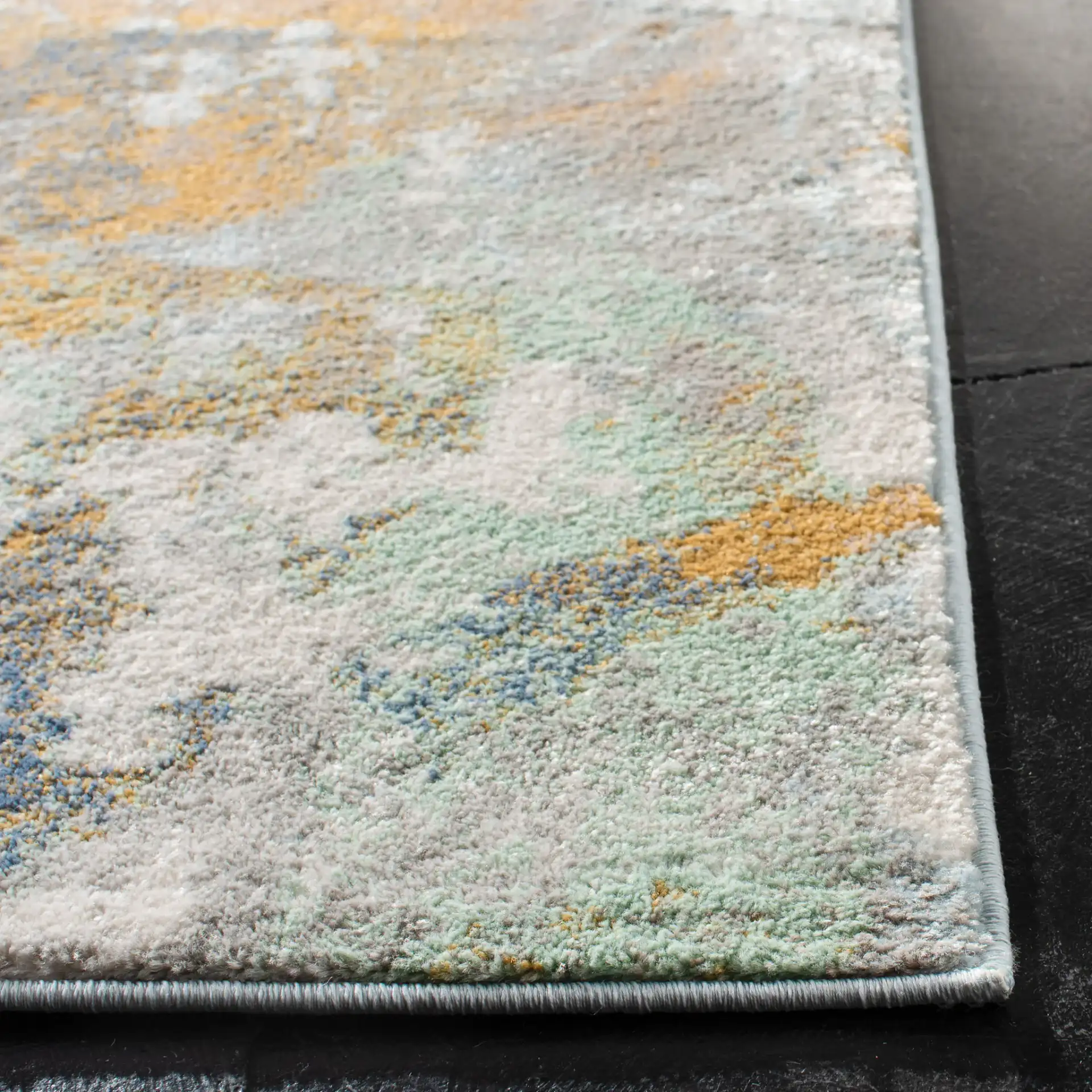 Prism Abstract Painterly Rug in Cream / Blue in a styled room