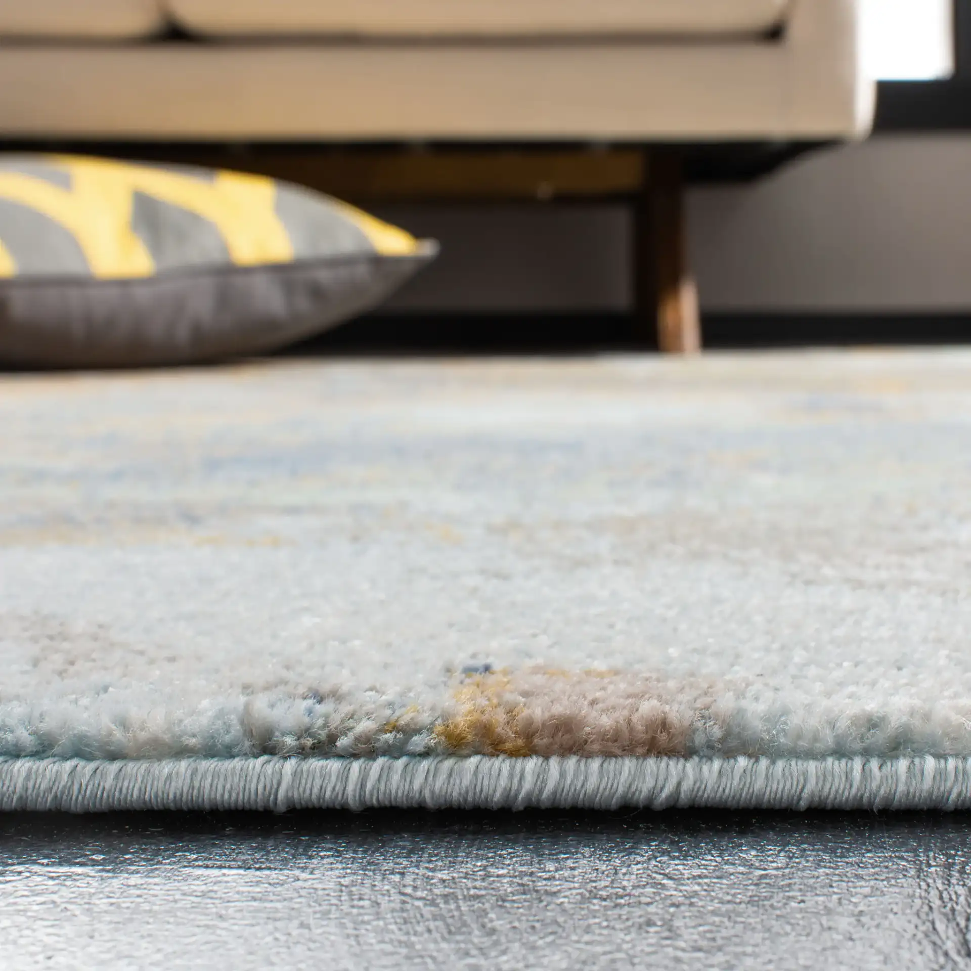Prism Abstract Painterly Rug in Cream / Blue in a styled room