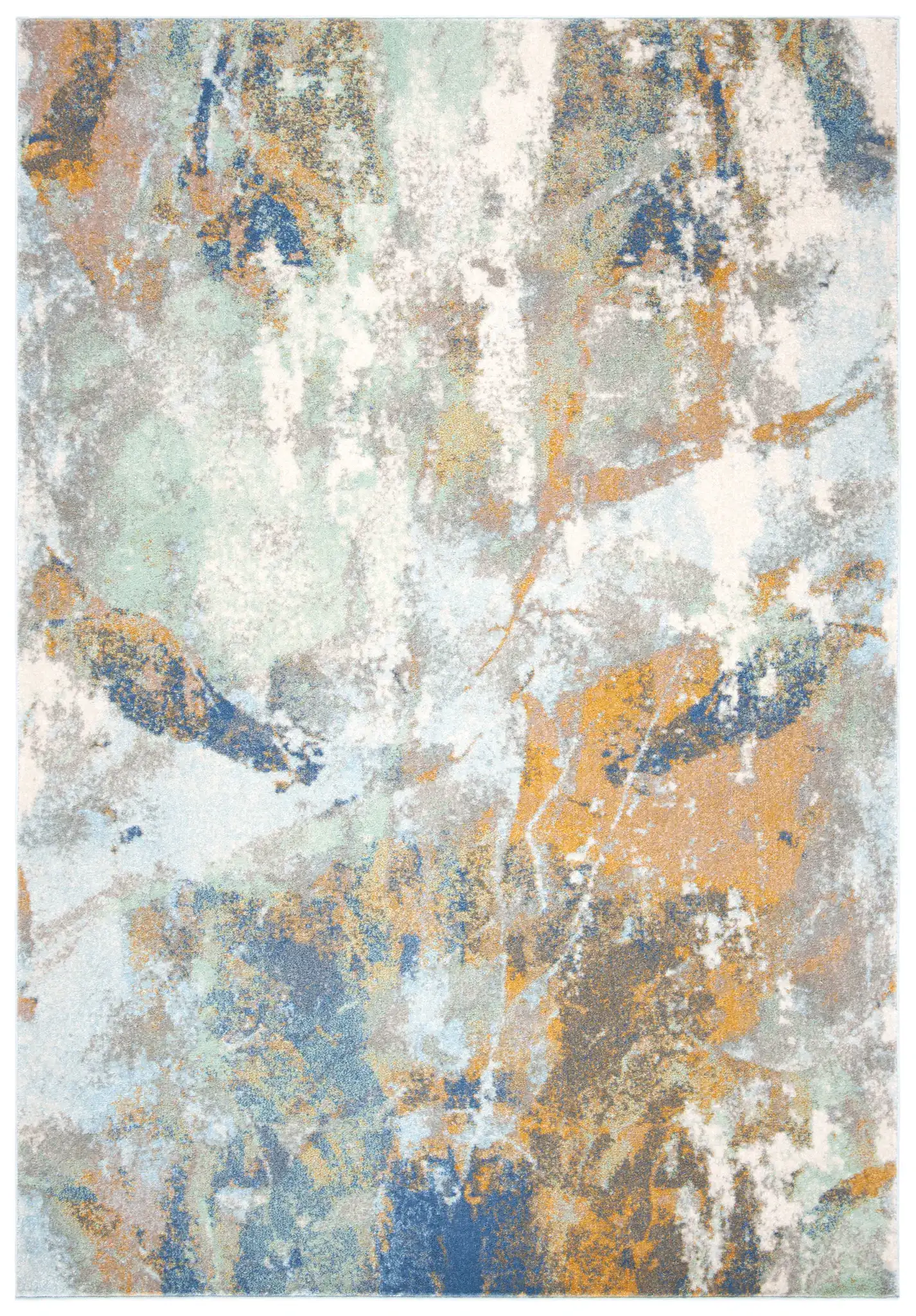 Prism Abstract Painterly Rug in Cream / Blue, detail view