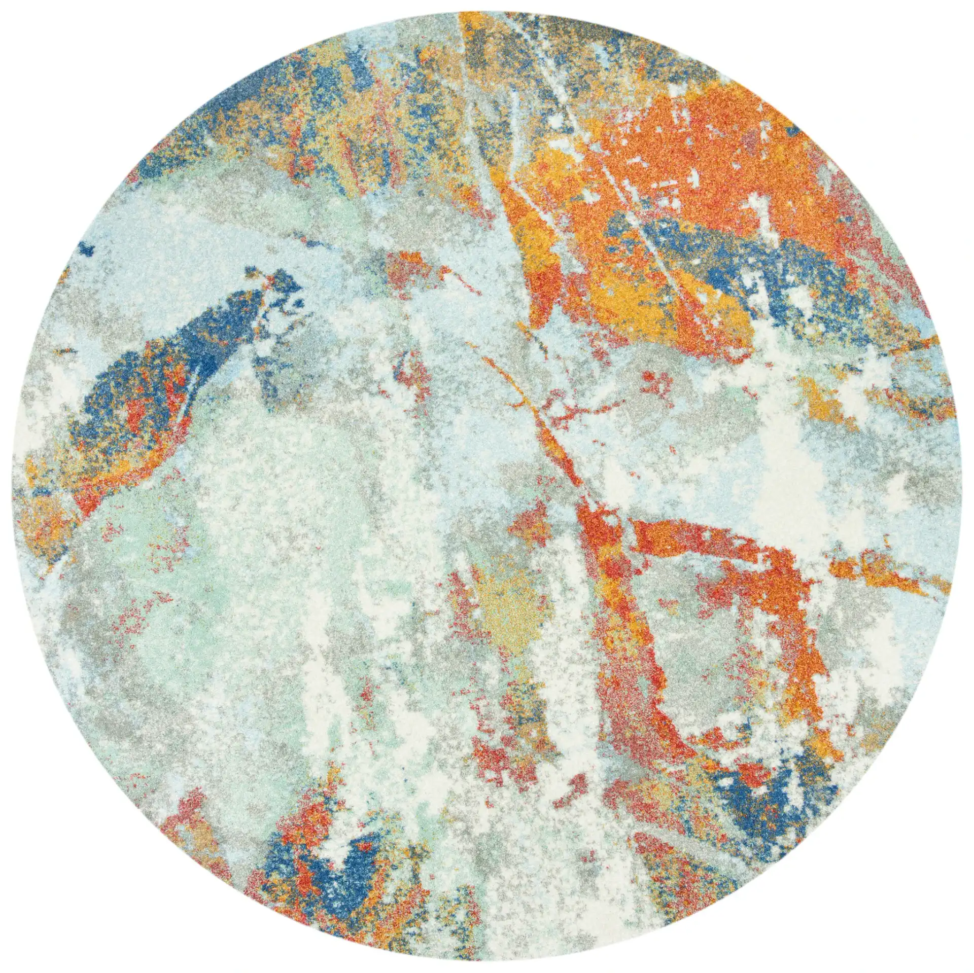 Prism Abstract Painterly Rug in Cream / Blue, detail view