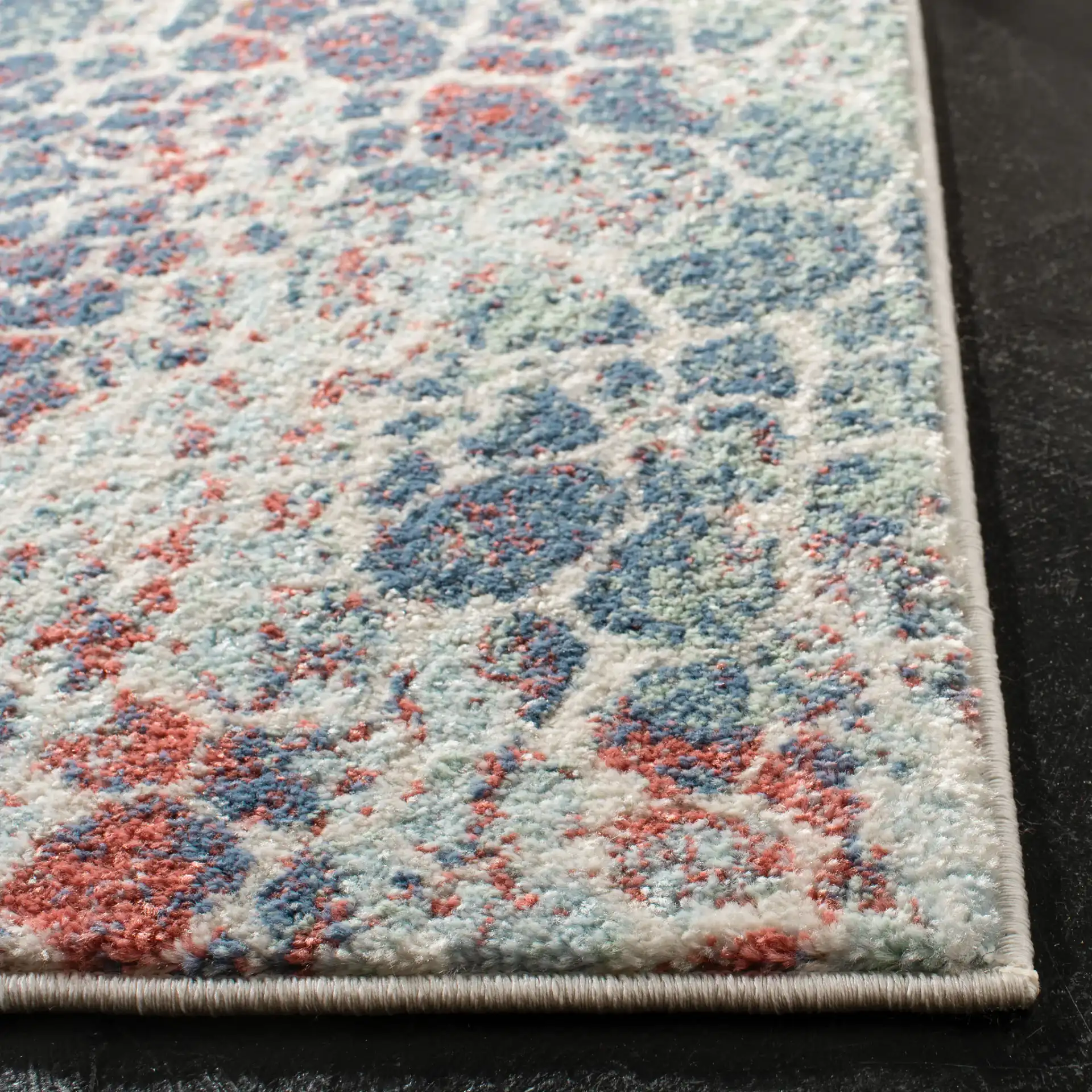 Prism Pebble Rug in Cream / Blue in a styled room