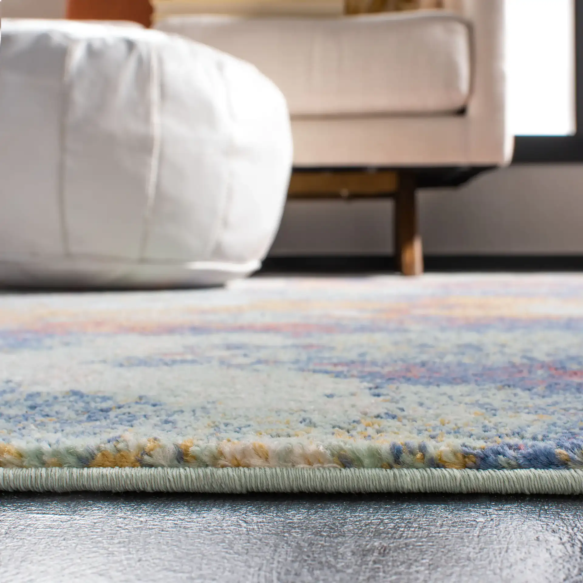 Prism Abstract Rug in Cream / Aqua in a styled room