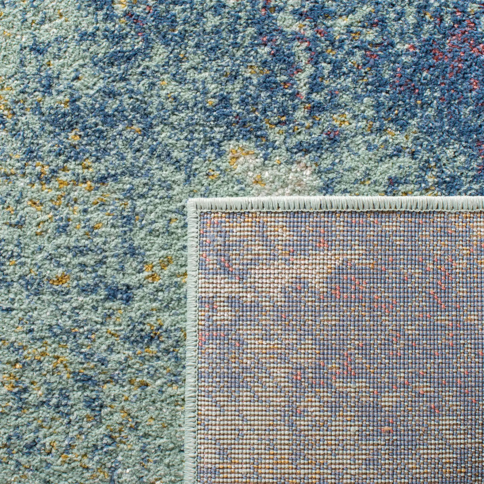 Prism Abstract Rug in Cream / Aqua in a styled room