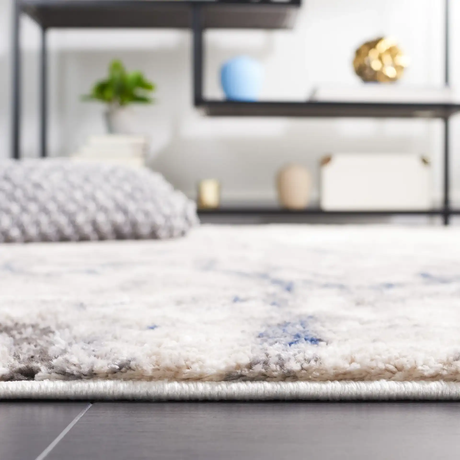 Petra Marble Rug in Ivory / Light Gray in a styled room